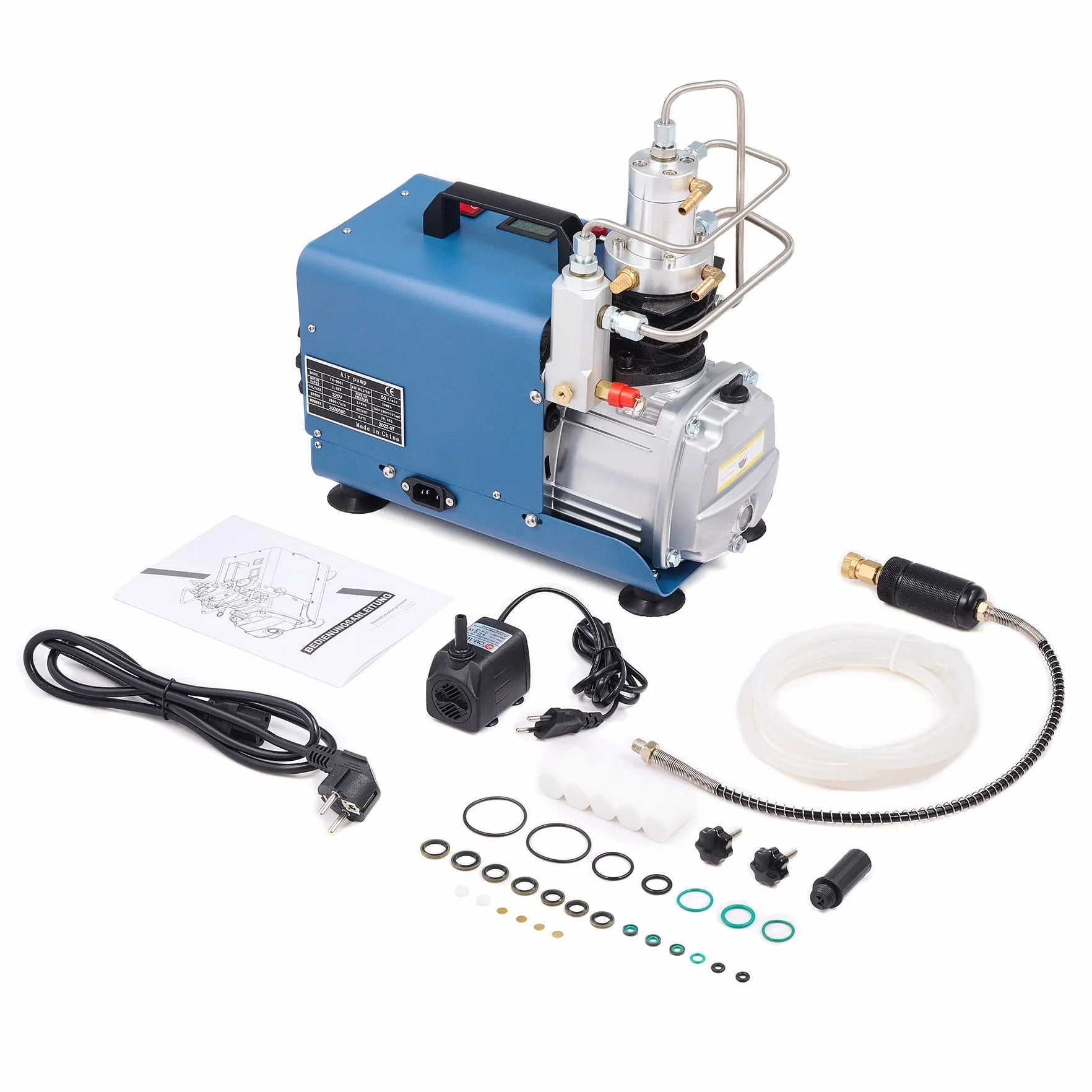 CREWORKS Compressore PCP 300 Bar Pompa PCP Aria Alta Pressione 30MPA Compressa con Pistola d’Aria 4350PSI Compressore d’aria Air Compressore Pump PCP Sospensione (con Pressione Preimpostata)