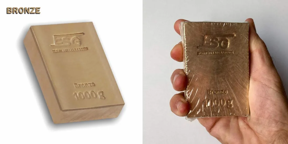 Lingotto di bronzo da 1 kg, coniato magnificamente, lucidato e inciso nella prestigiosa raffineria di metalli preziosi tedeschi