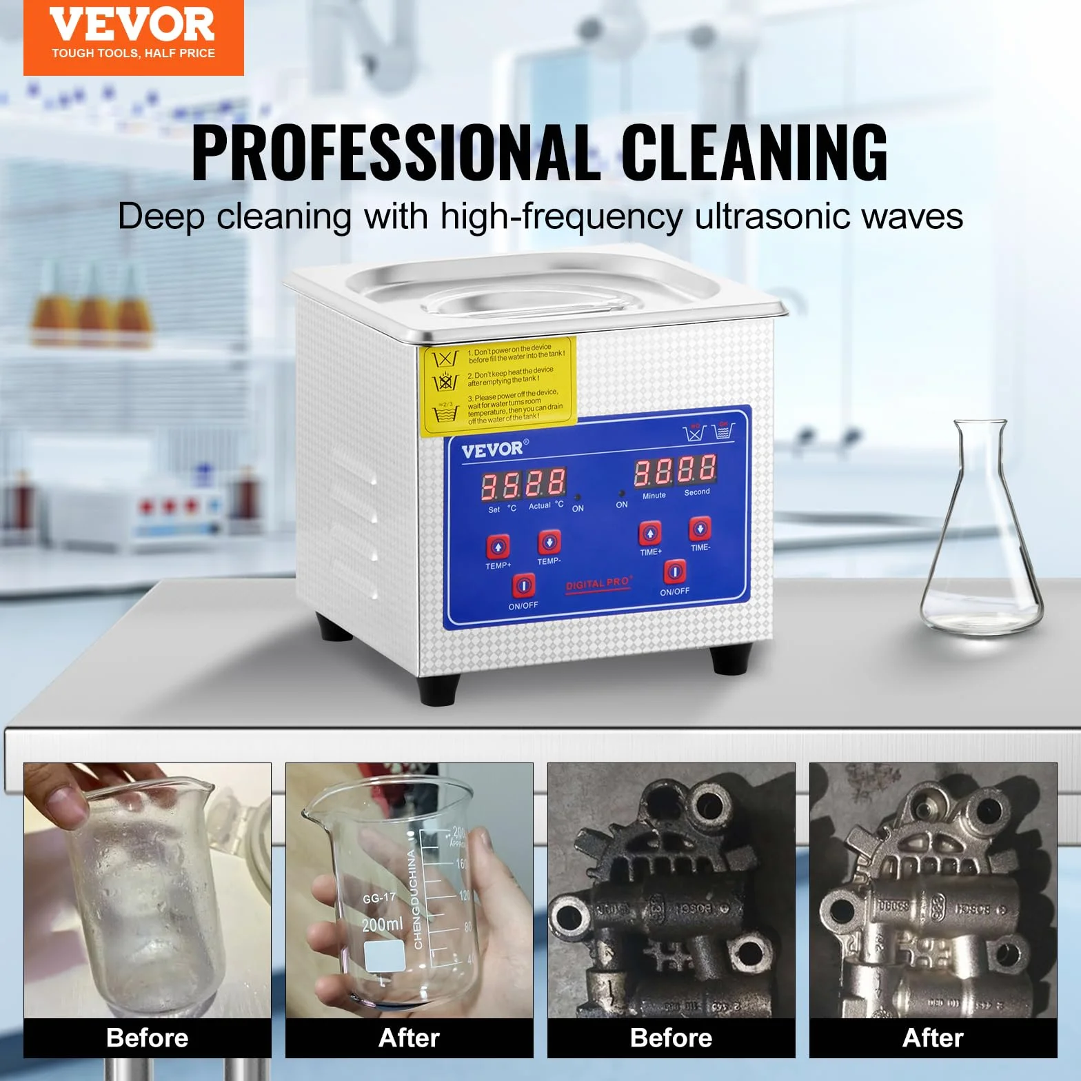 Pulitore ad Ultrasuoni 1.3L Macchina di Pulizia ad Ultrasuoni in Acciaio Inossidabile Timer Riscaldamento Digitale Pulizia di Gioielli per Uso Domestico Personale Commerciale