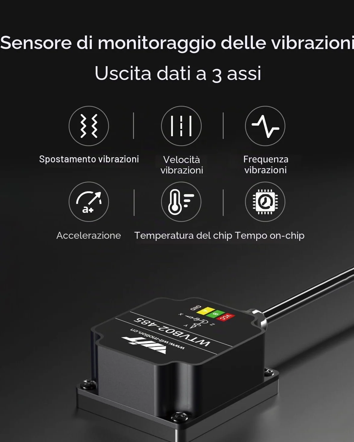 [Sensore di vibrazione Modbus RS485] Trasduttore impermeabile WTVB02-485 IP68, rilevatore di accelerazione di vibrazione a 3 assi (frequenza + spostamento + velocità), modulo di monitoraggio