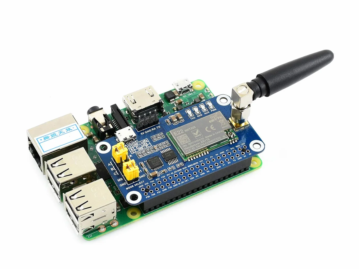 Waveshare SX1262 LoRa HAT for Raspberry Pi Spread Spectrum Modulation 868MHz Frequency Band Auto Multi-Level Repeating Supports Wireless Parameter Configuration and Fixed-Point Transmission