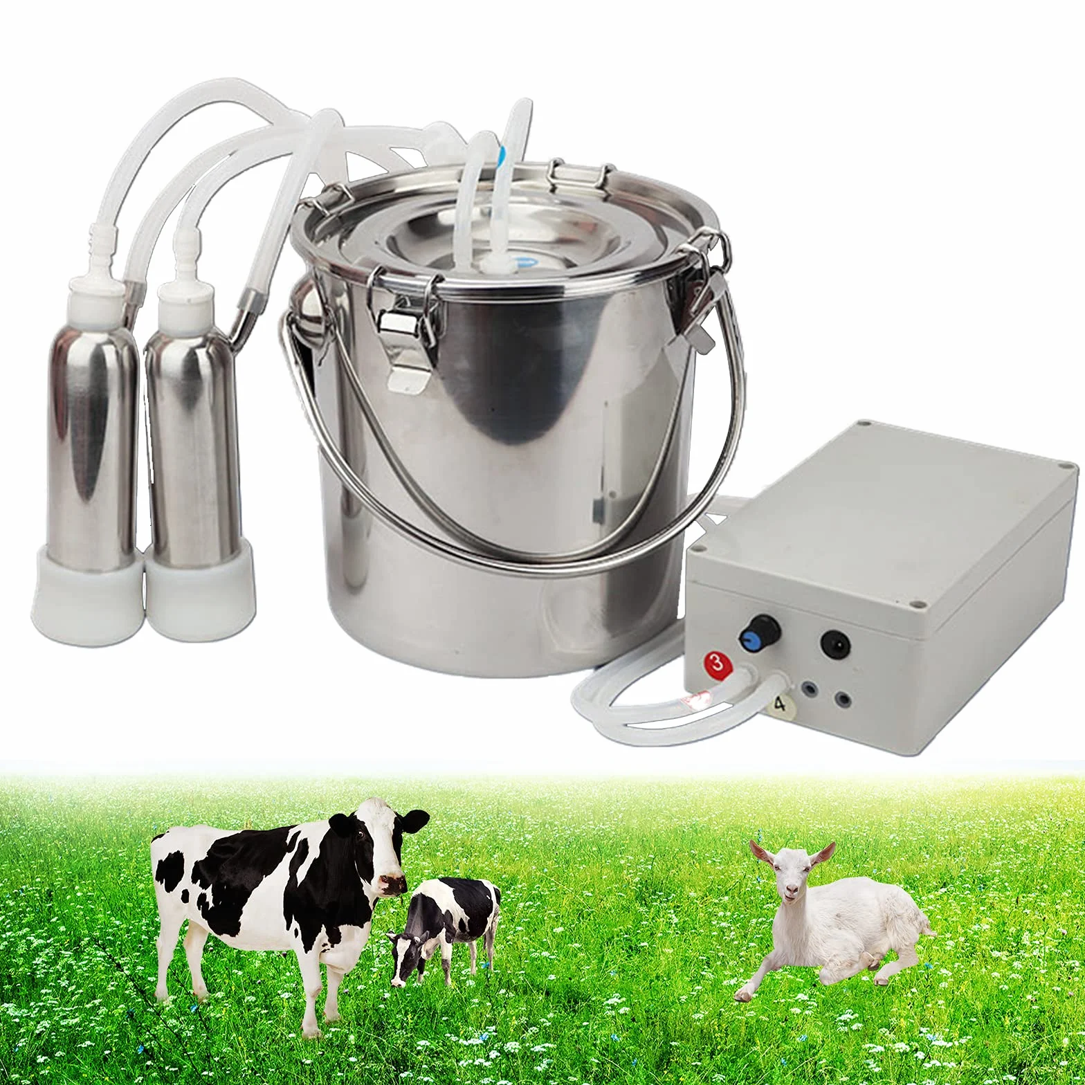 5L Mungitrice per Capre Elettrica, Mungitrice per Capre e Pecore in Acciaio Inossidabile, Portatile velocità Regolabile Mungitrice per Mucche