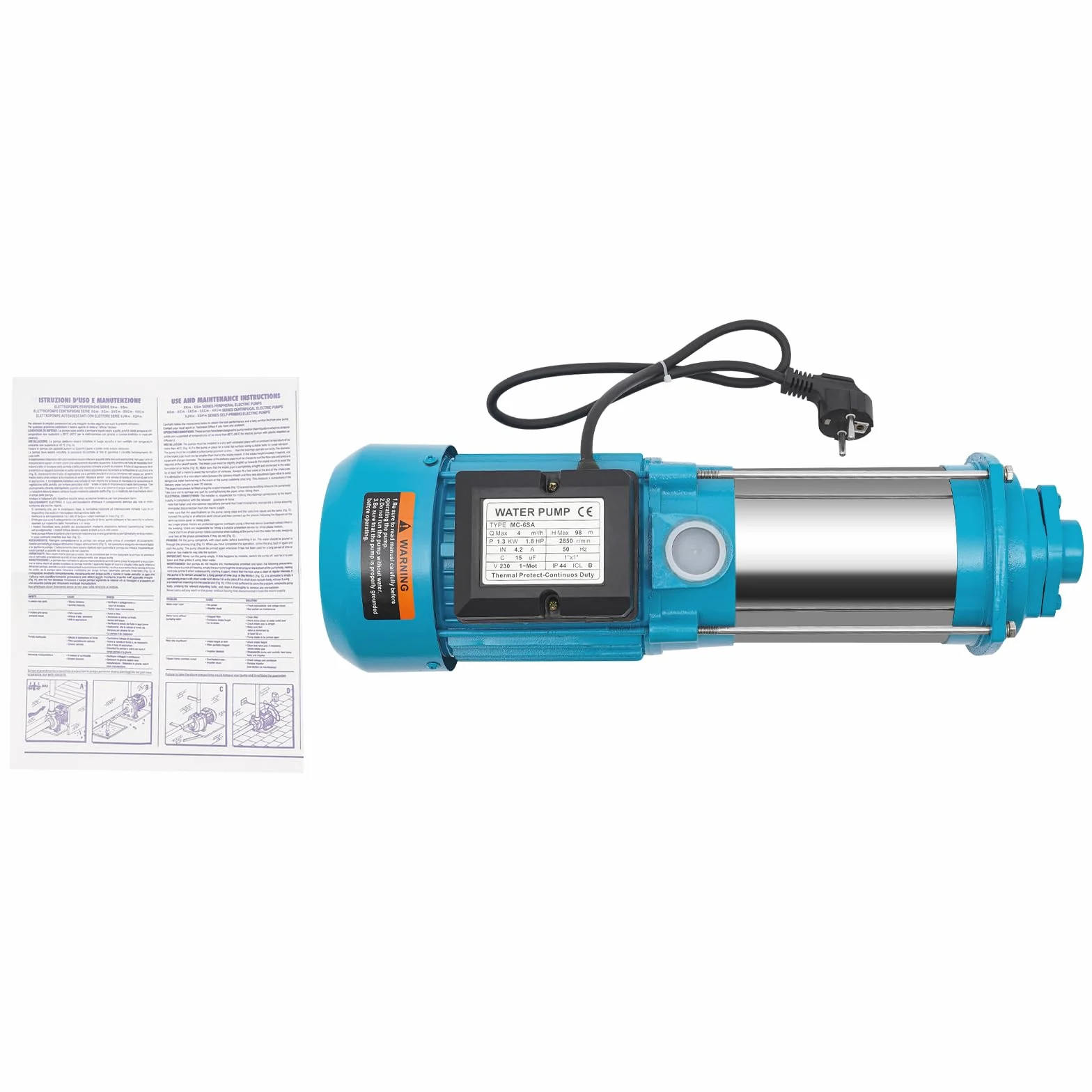 Pompa rotativa da 1300 W, pompa rotativa in acciaio inossidabile 1,8 HP 220 V per uso domestico e giardino con interruttore a pressione, pompa a getto per fattorie, stagni, giardini, irrigazione