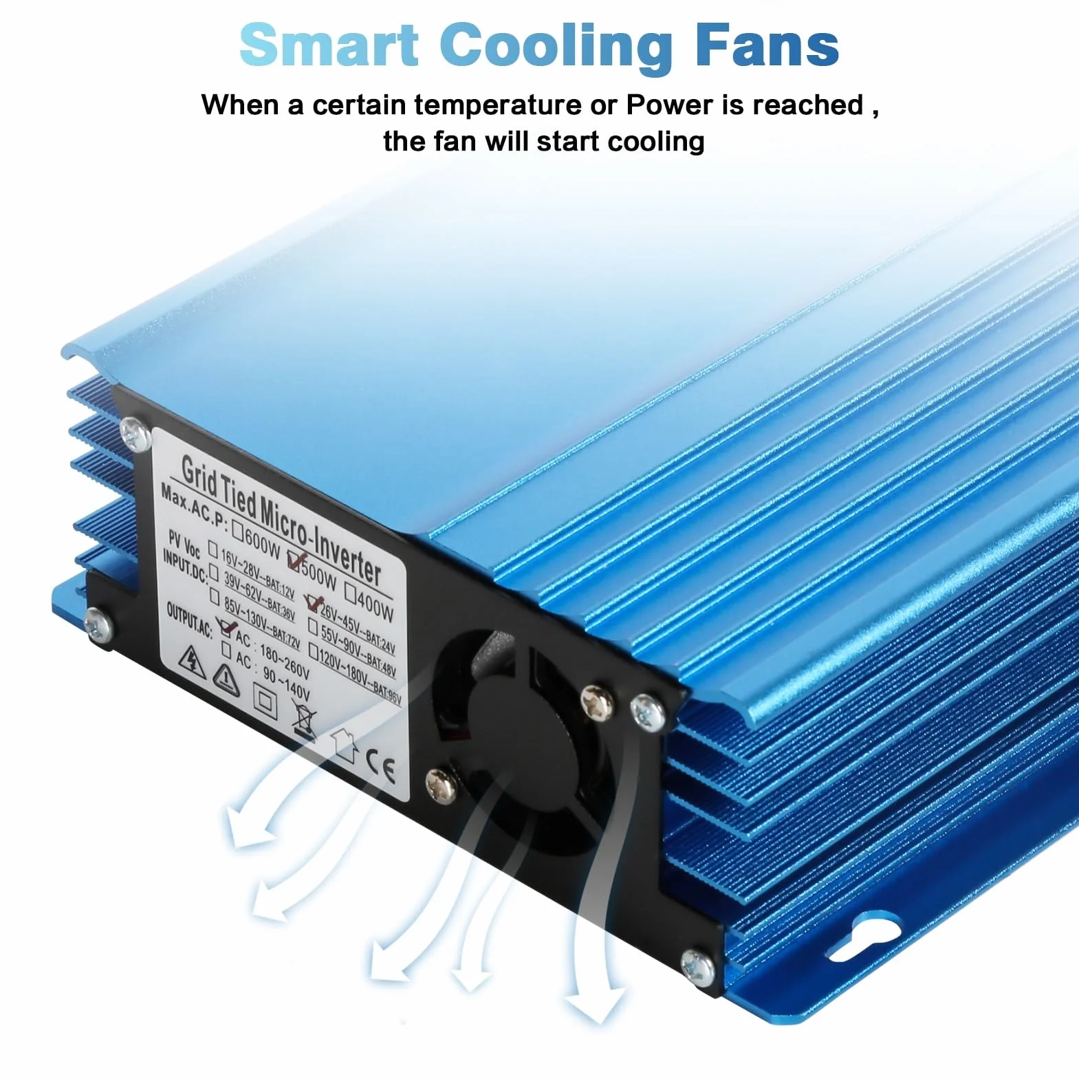 Jadeshay Inverter Fotovoltaico, 500W Inverter Grid Tie MPPT 12V Scarica Batteria Regolabile per Pannelli Solari Fotovoltaici, AC220V