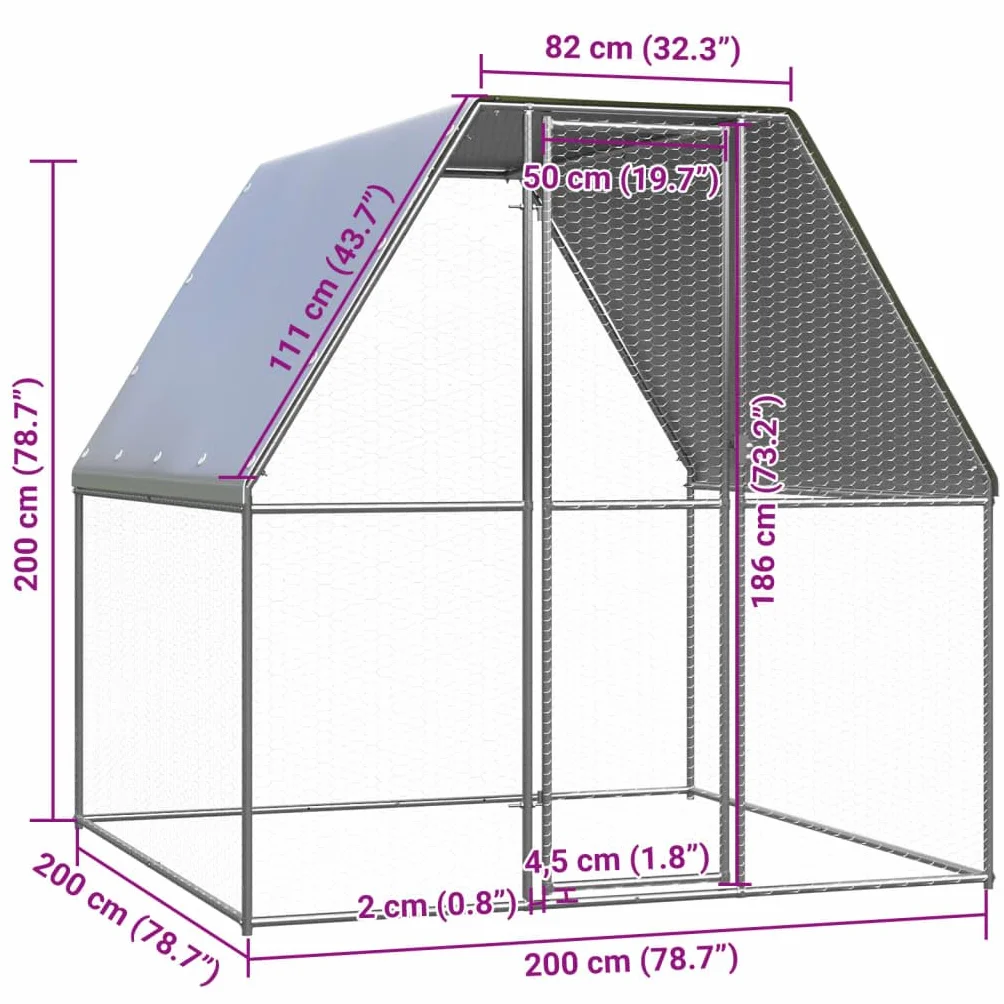 vidaXL Gabbia per Polli Argento e Grigio 2x2x2 m in Acciaio Zincato