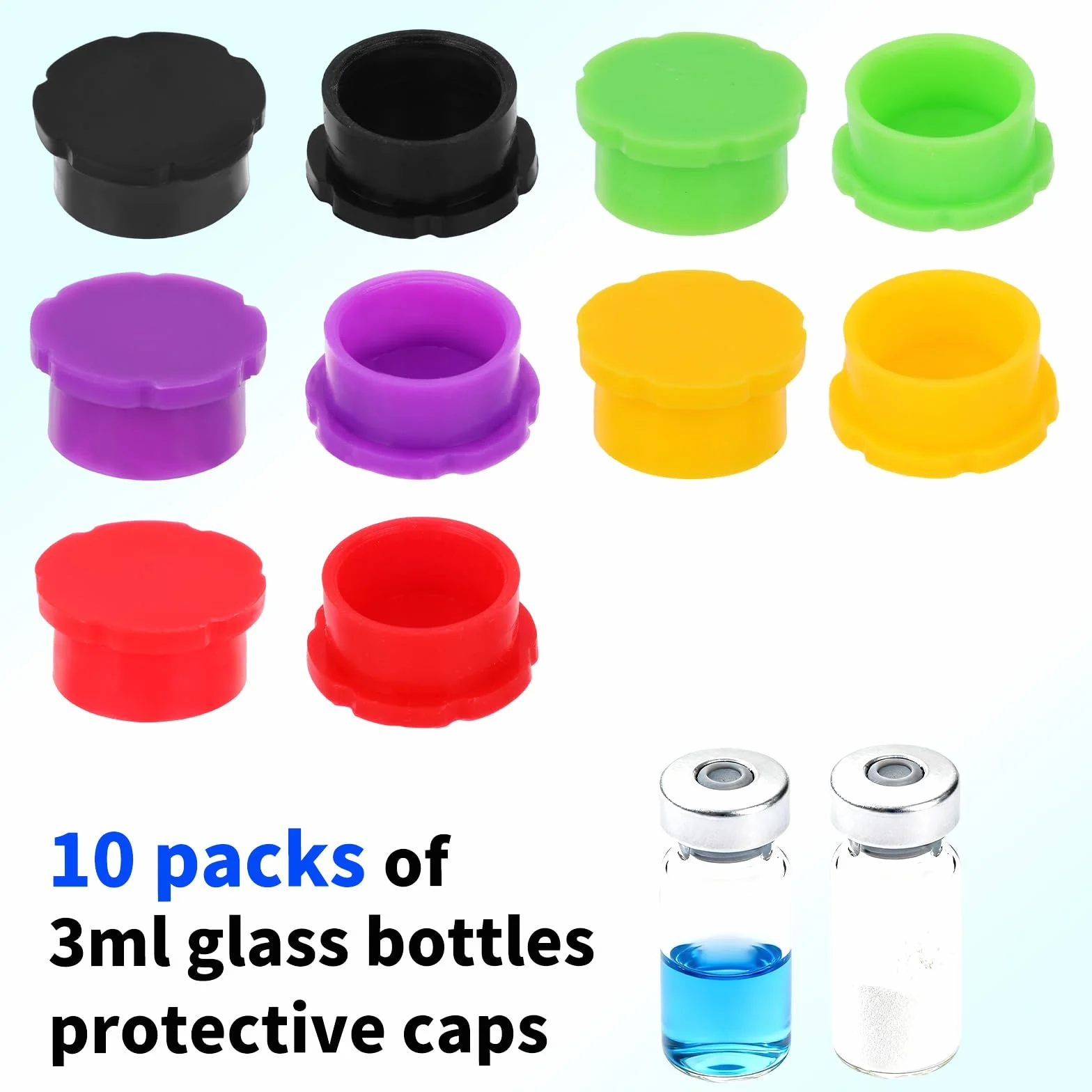 Tappi Protettivi Fiale in Vetro 3ml 5 Colori Coperchi in Silicone Riutilizzabili a Prova Perdite per Oli Essenziali
