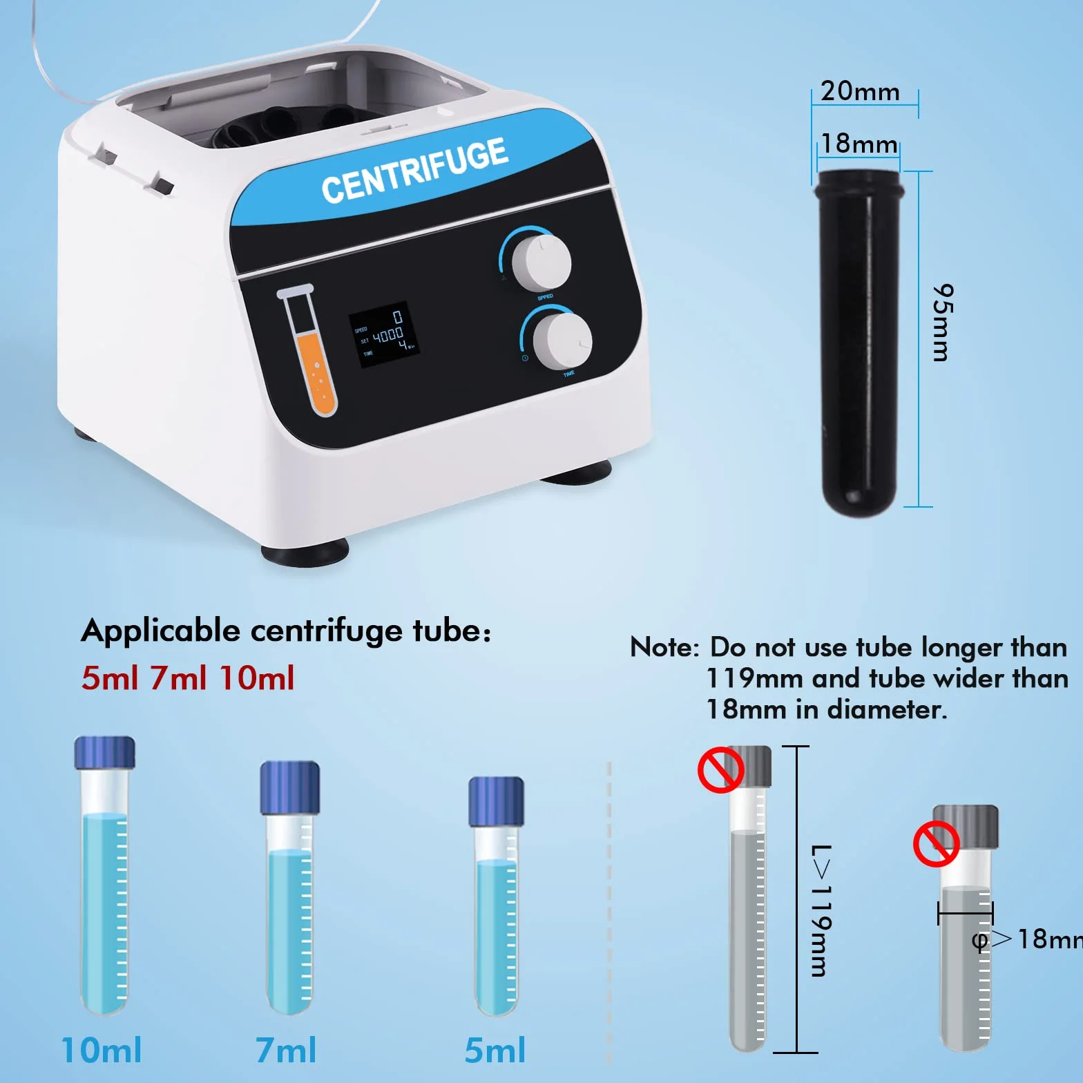 YUCHENGTECH Centrifuga da Laboratorio Digitale da Tavolo Centrifuga a BassaVelocità 20mlx6 4000 Giri/min 0-999 Min Tempi 1920XG per Provette da Centrifuga 5/7/10ml, 28x26x21cm 5kg
