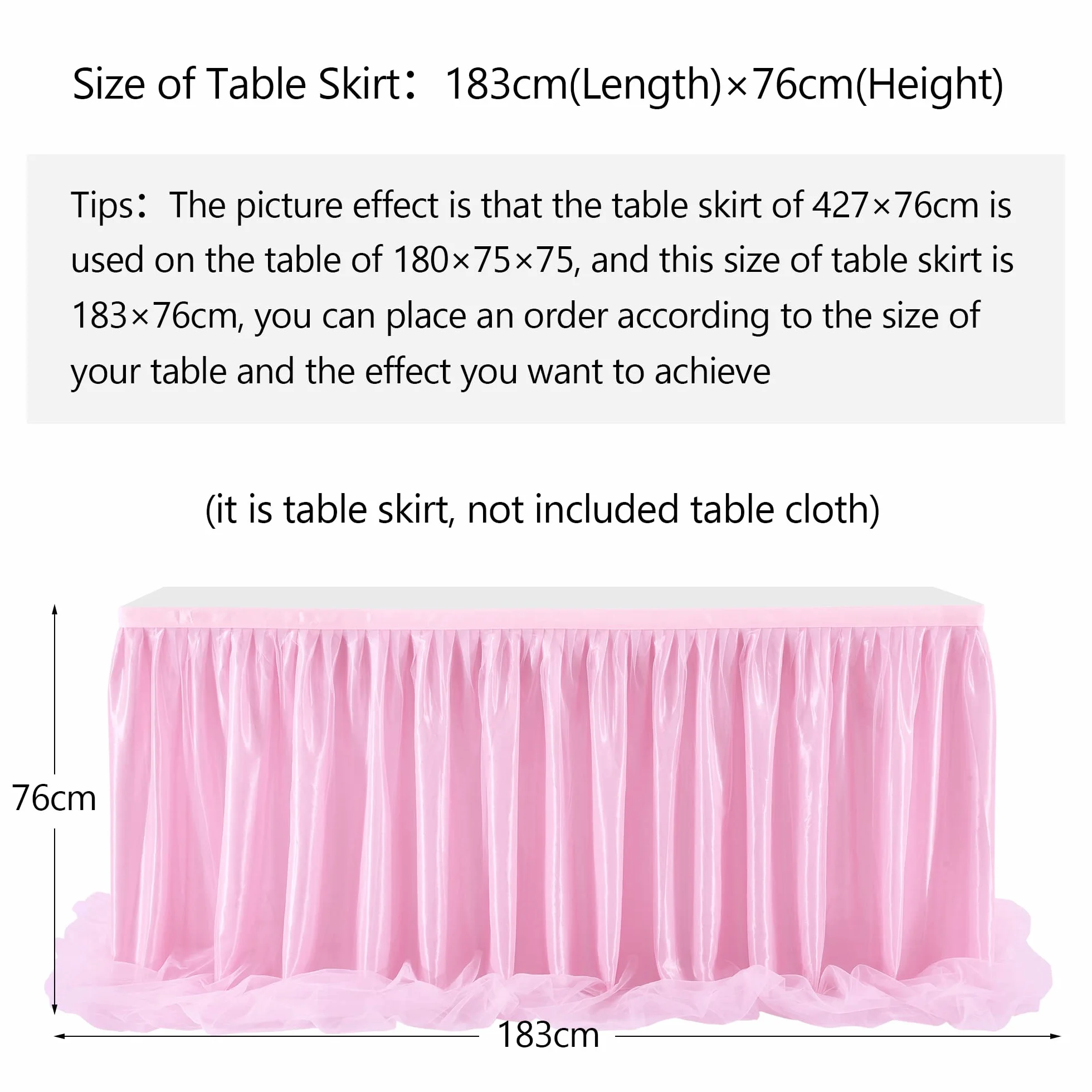 HBBMAGIC gonna da tavolo in tulle rosa baby 275 cm con volant lavabile