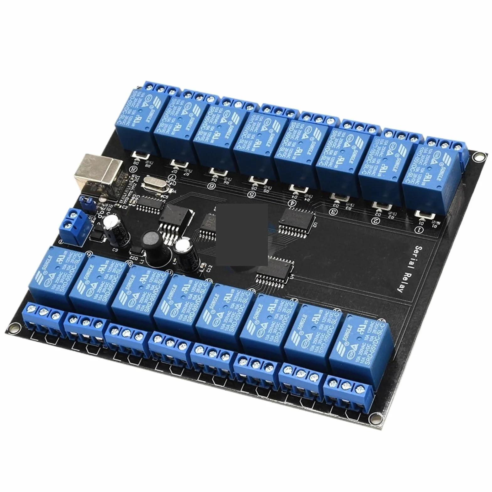 Modulo relè seriale a 16 canali DC 7V-38V, 16 canali, 10A, carico 250V, alimentatore USB, scheda di sviluppo, modulo relè, scheda relè USB