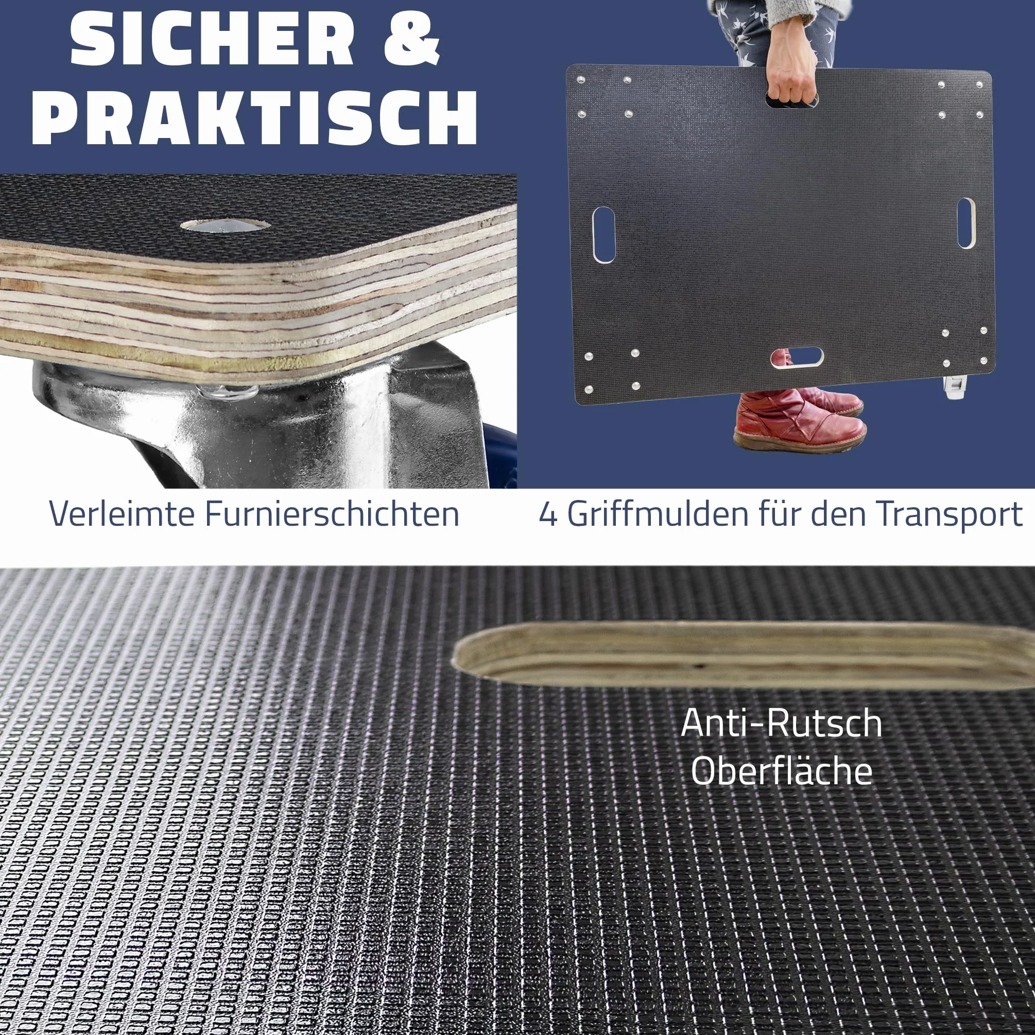 Trucky 60 x 80 cm, rullo per il trasporto, 500 kg, con 4 ruote, carrello per mobili, trasporto