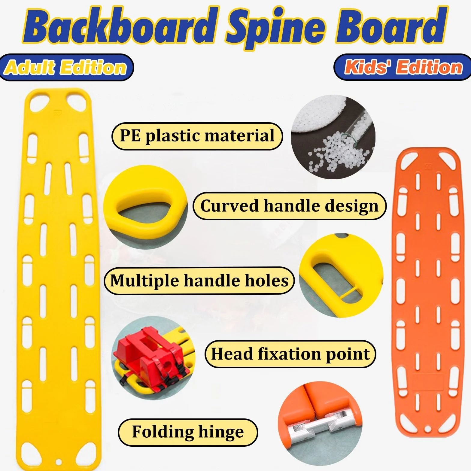 Tavola spinale pediatrica da 135 cm - Barella di Primo Soccorso per Immersioni e addestramento EMS, Include immobilizzatore per la Testa e tutore per Il Collo, Maggiore Sicurezza per la risp