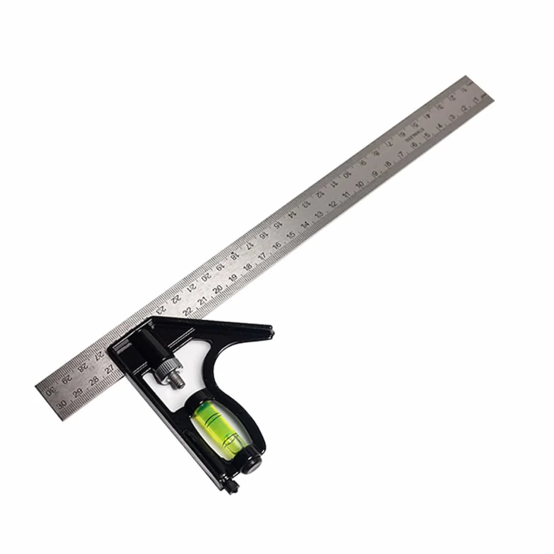 IKOPFLN Squadra Combinata Regolabile Utensili da Carpenteria Quadrati Combinati in Acciaio Inossidabile da 12 '/300 mm Righello da 45/90 Gradi con Livella a Bolla