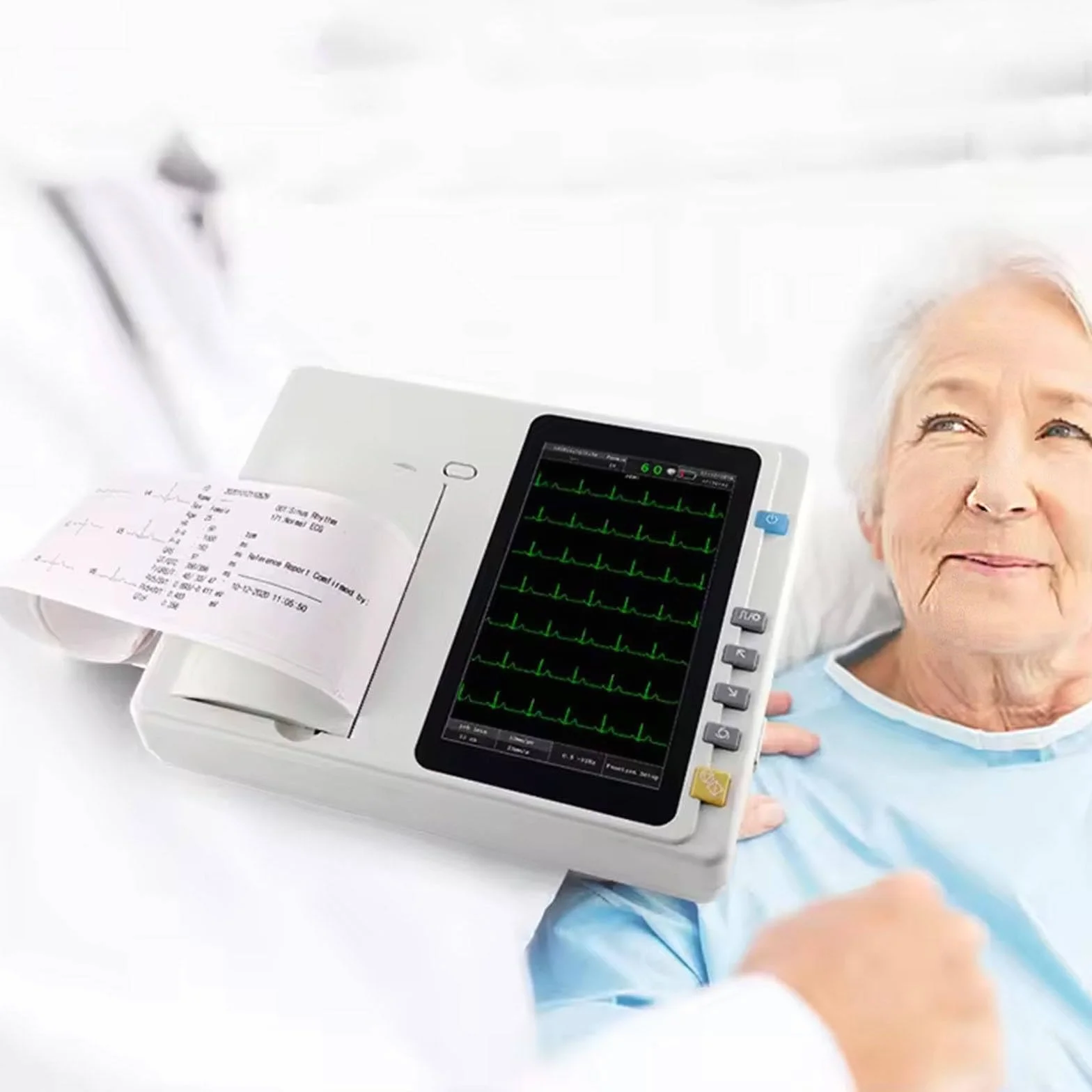 Elettrocardiografo Portatile - Monitor Cardiaco con Schermo LCD a Colori da 7 Pollici, 12 Derivazioni, 3 Canali, per Il Monitoraggio dei Parametri Vitali