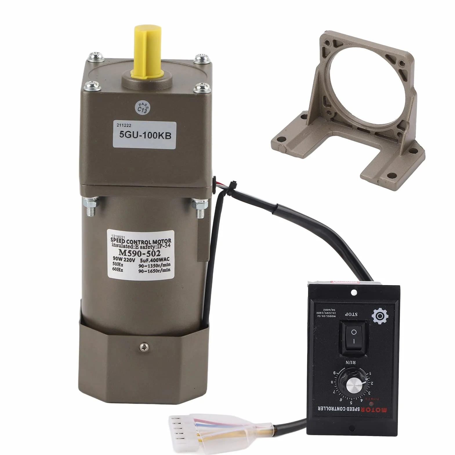 Coppie Elevate Motoriduttori Regolabili, Motore Elettrico Asincrono Monofase AC 220V 90W (Motoriduttore + Cambio + Regolatore + Staffa)(100K)