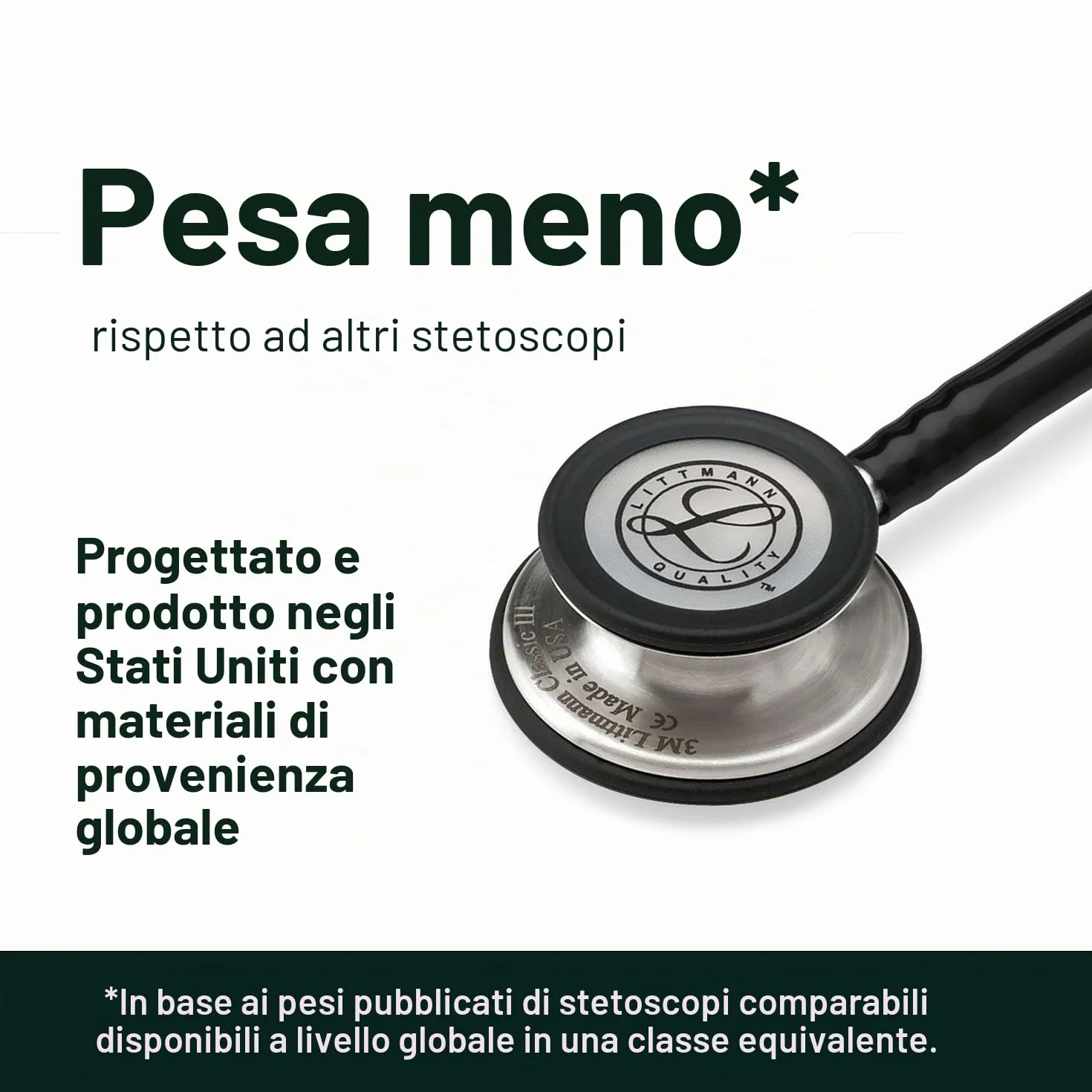 3M Littmann Classic III Stetoscopio per monitoraggio, tubo auricolare blu Caraibi, 69 cm