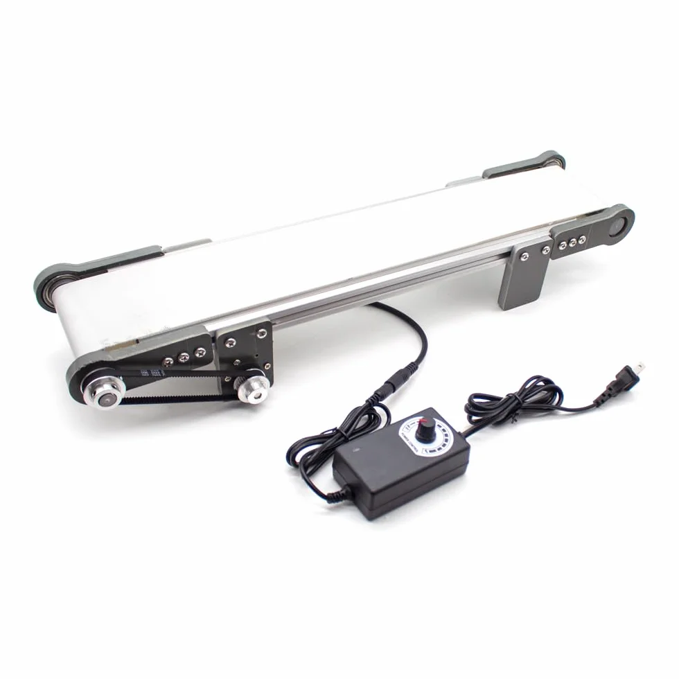 Mini Nastro Trasportatore Elettrico Da Tavolo 10x50cm, Dispositivo per Esperimenti di Attrito Modello Ascensore Fai Da Te Regolabile in Velocità 0-116Giri/min Cintura Bianca