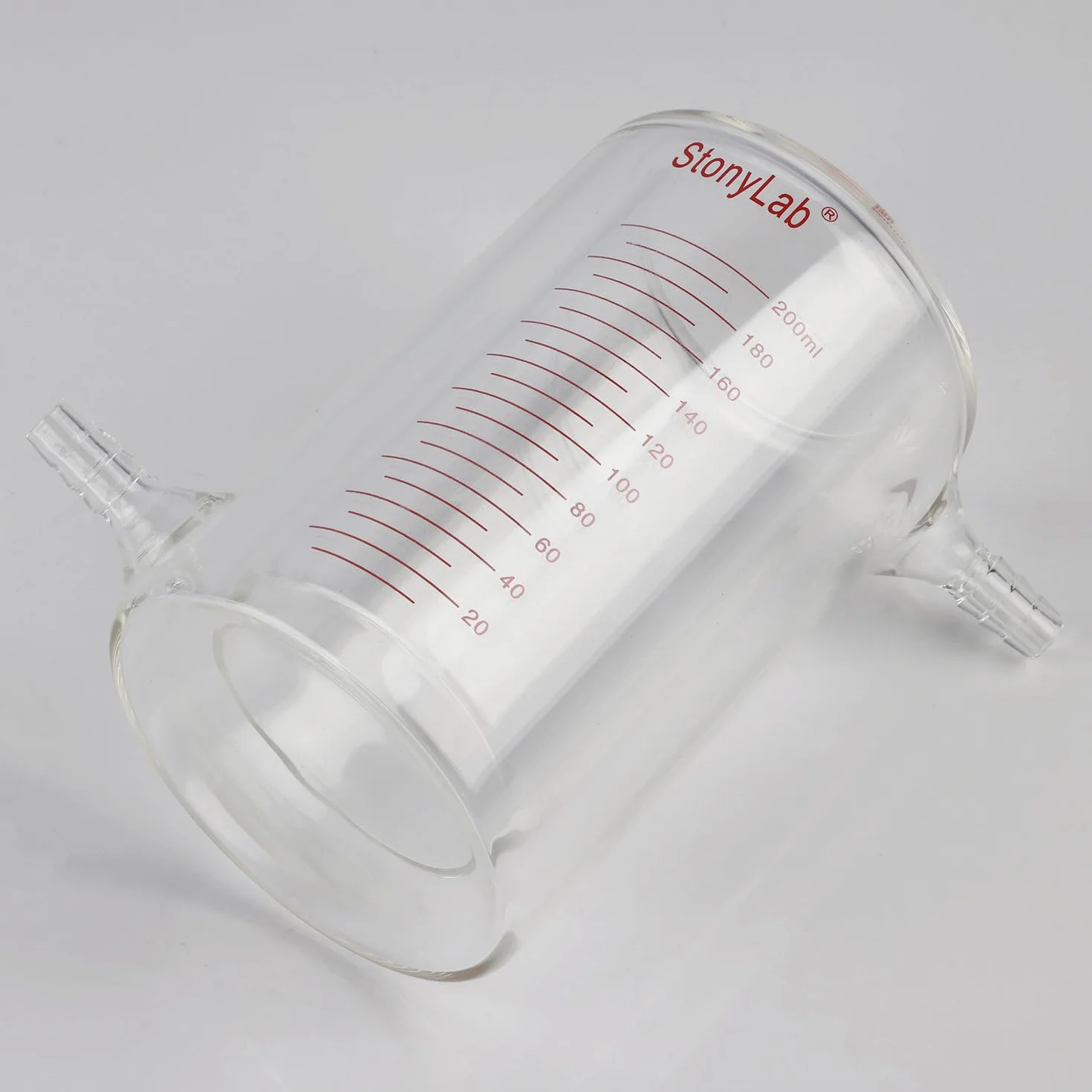 stonylab Becher a Doppia Parete in Vetro, 200 ml, Borosilicato Graduato, Fondo Piatto, Doppio Strato per Reazioni da Laboratorio