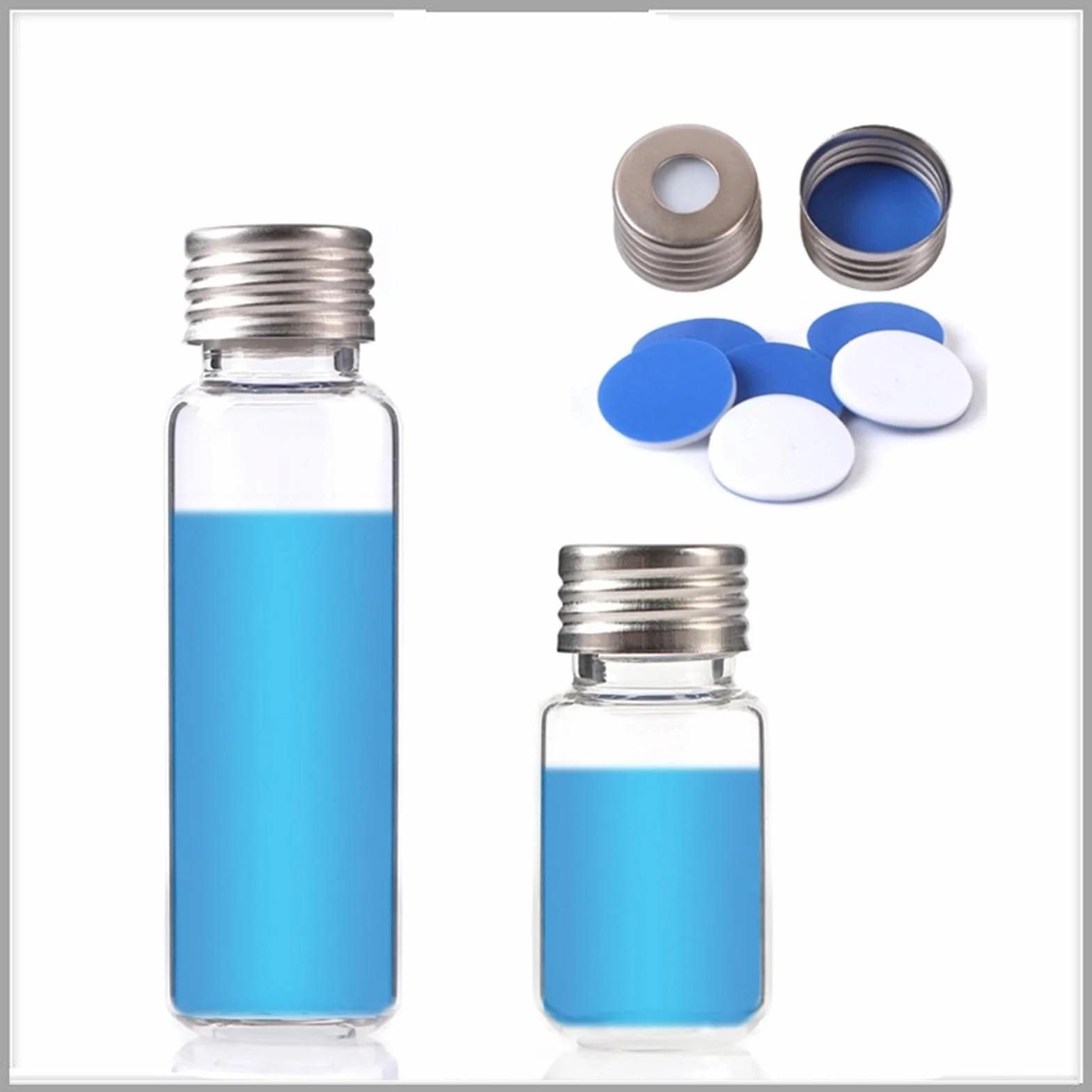 Setti for copertura magnetica in metallo 18 mm Setti 17,5 mm PTFE bianco/silicone blu (1,5 mm) di spessore Tappo for fiala for cromatografia 18 mm 100/conf.