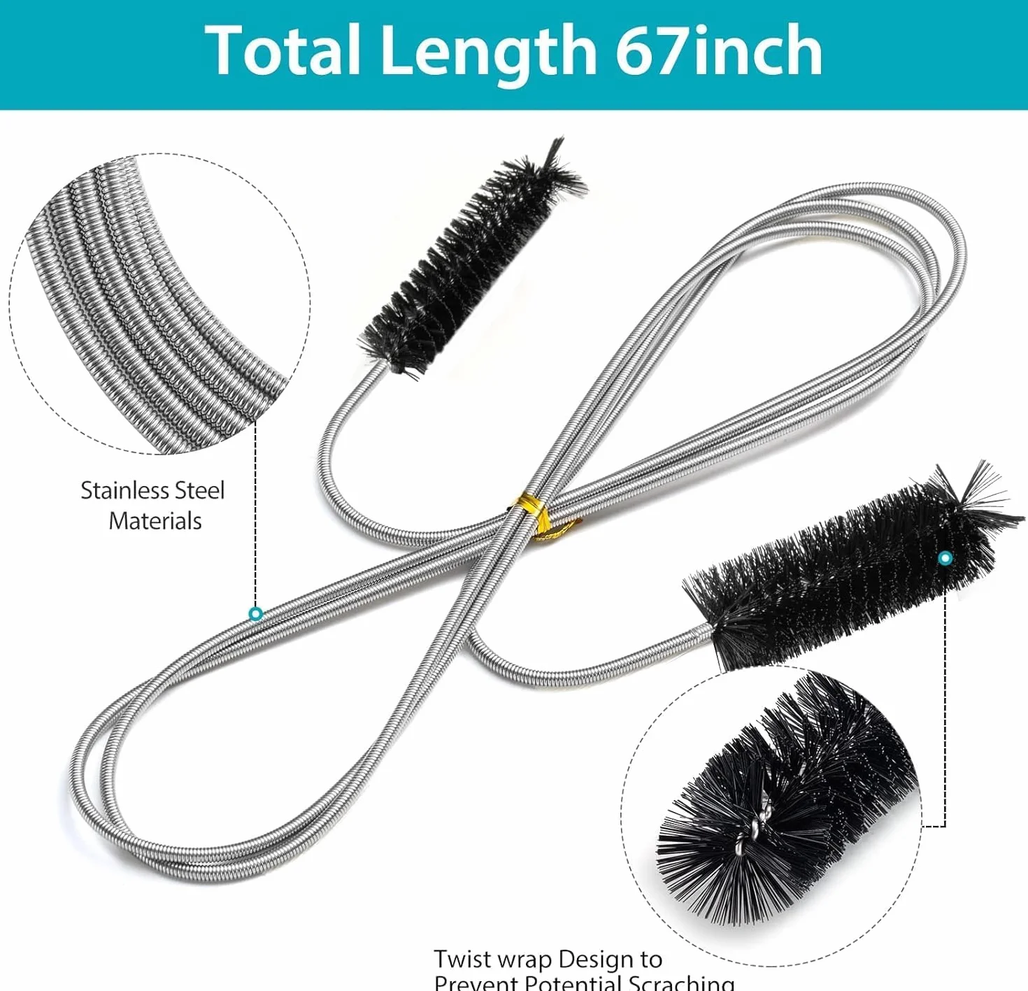 1,5 m Spazzola per la pulizia dei tubi, spazzola in filo di nylon per la pulizia dei tubi, spazzola per fognature, per tubi di piccolo diametro, fori di scarico, ecc.