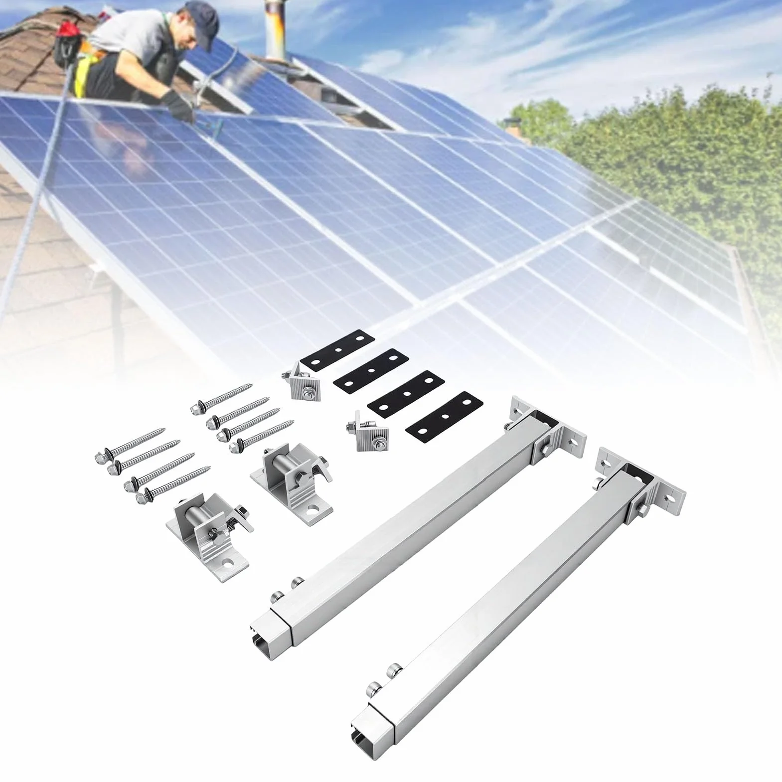 Generic Staffa di Montaggio per Pannello Solare Supporto Regolabile in Lega di Alluminio Durevole per Tetto del Balcone 2 Set di Inclinazione da 15 a 30 Gradi