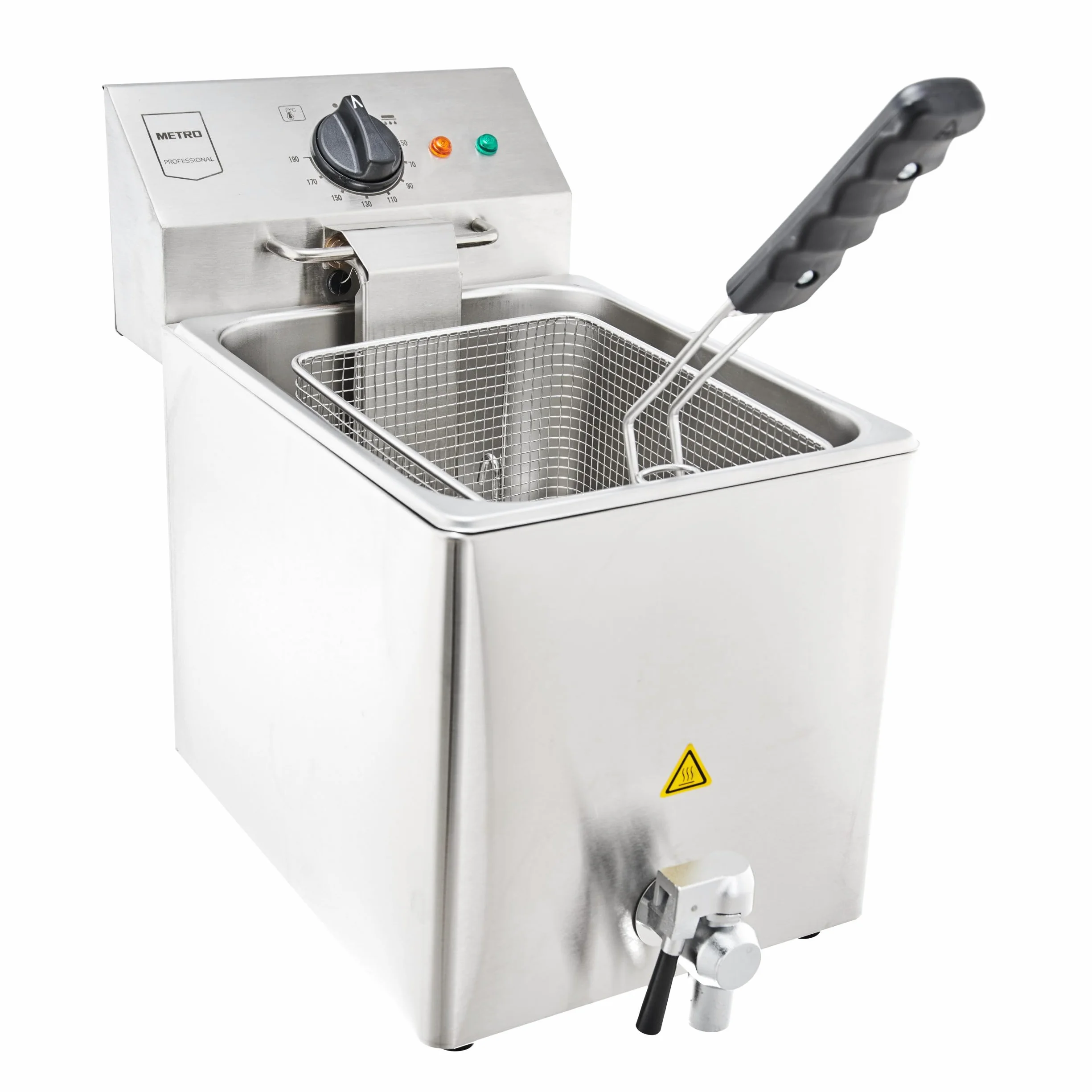 METRO Professional Friggitrice Elettrica GDF3008, Acciaio Inox, 8L, 3250W, Riscaldamento Rapido, con Coperchio, Pannello Comandi Estraibile, Termostato di Sicurezza, Zona Fredda