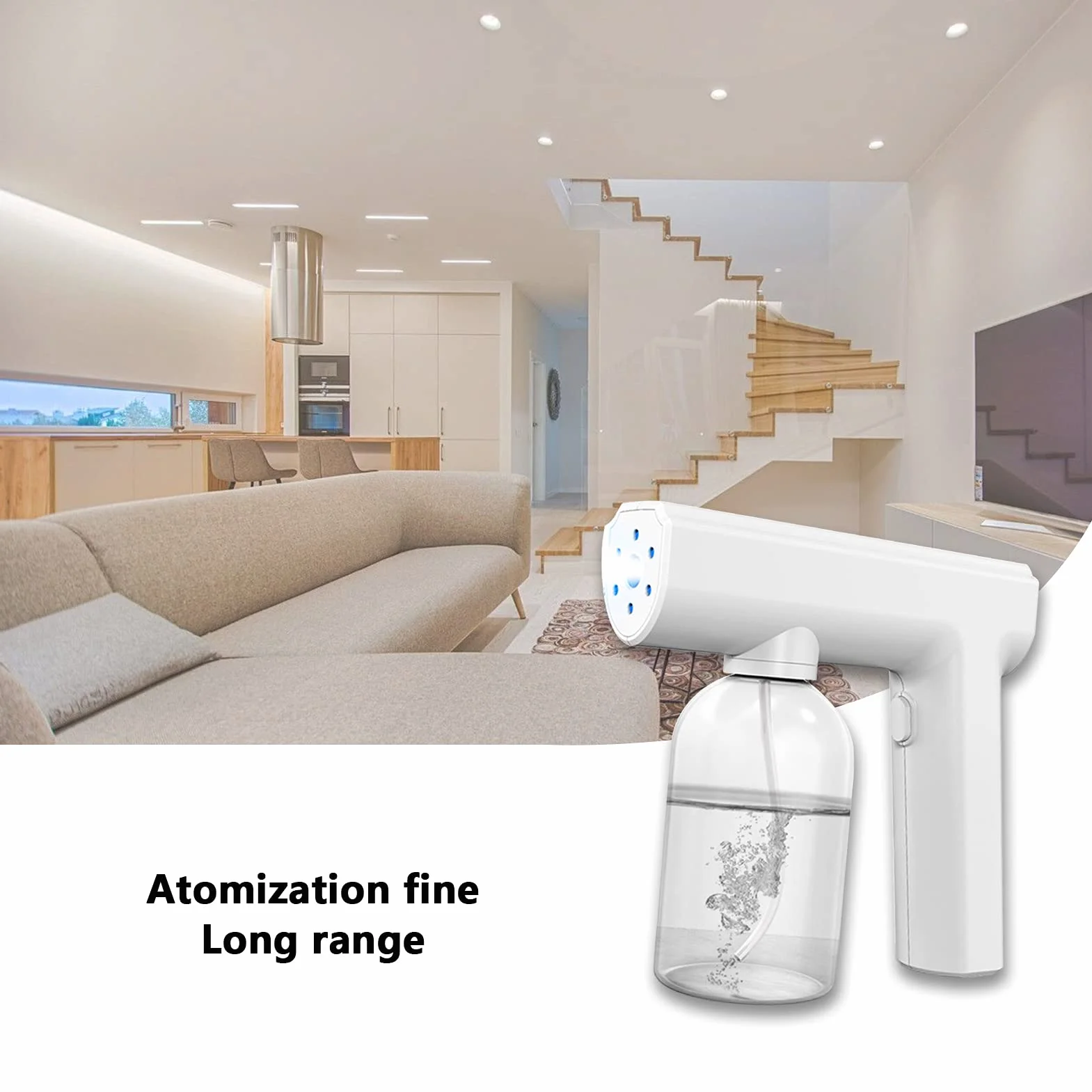 Nano atomizzazione disinfettante pistola a spruzzo, senza fili luce blu sterilizzazione vapore macchina nebbia (bianco)