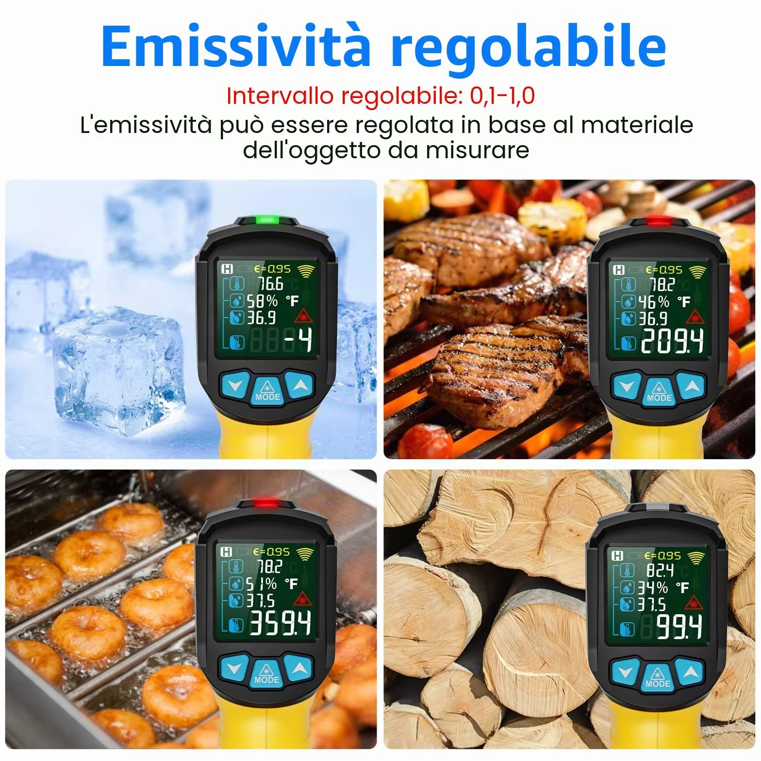 MESTEK Termometro a Infrarossi Digitale Laser -50°C 800°C con Sonda K Schermo LCD Colori