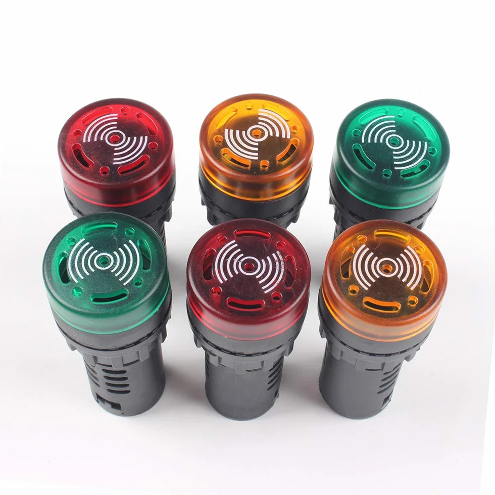 Indicatore luminoso rosso/giallo/verde con cicalino AC/DC 24V/220V montaggio a pannello 22mm