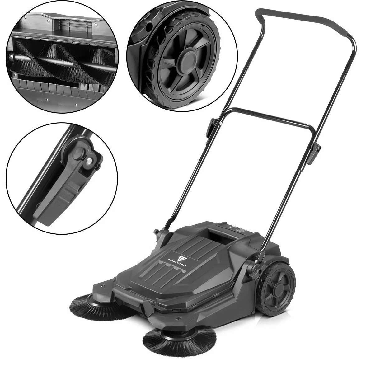 STAHLWERK Spazzatrice SL-20 ST con larghezza di 650 mm e capacità di 20 l, spazzatrice manuale a terra | Spazzatrice manuale con 2 spazzole