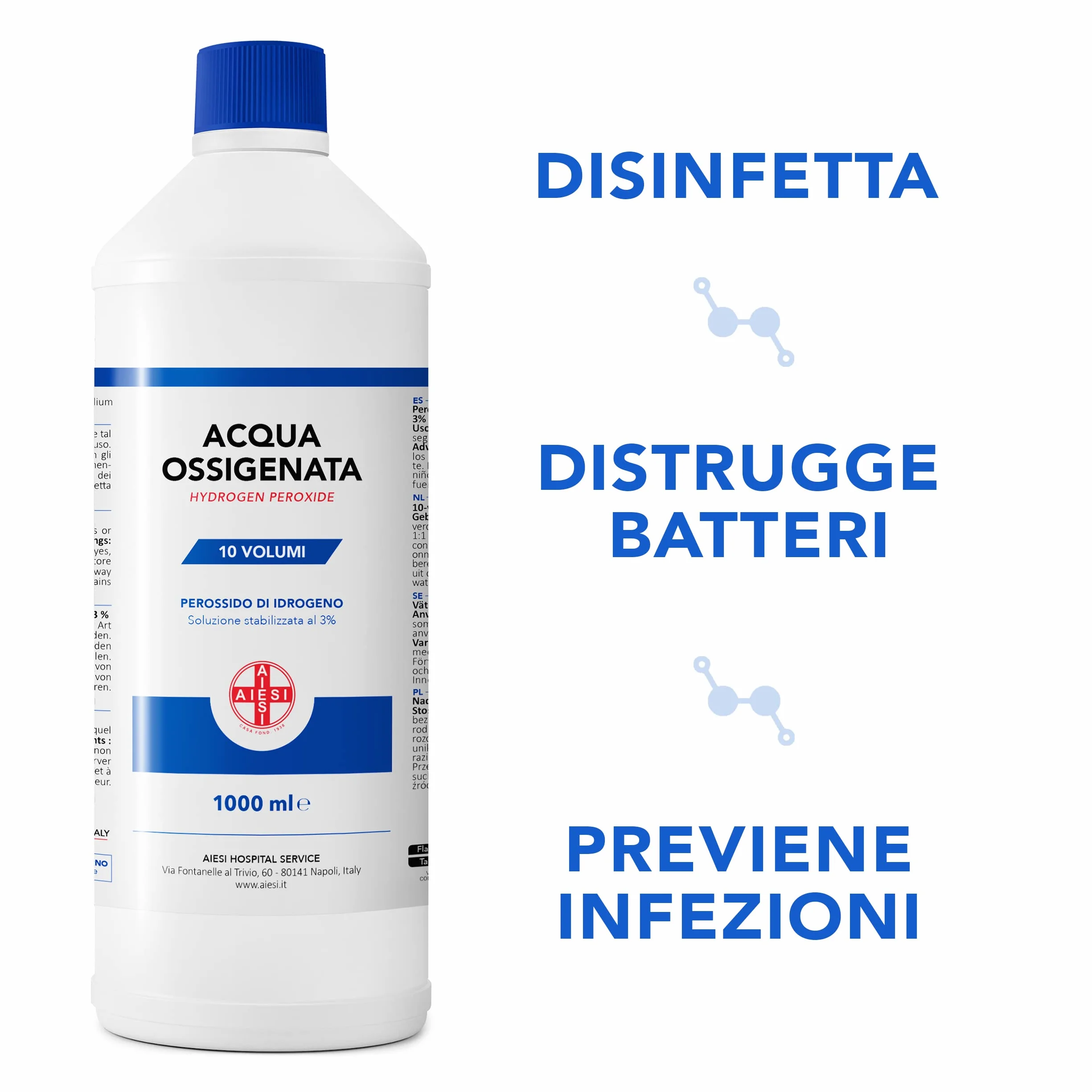 AIESI Acqua Ossigenata F.U. disinfettante 12x1000 ml con tappo sicurezza bambini Made in Italy