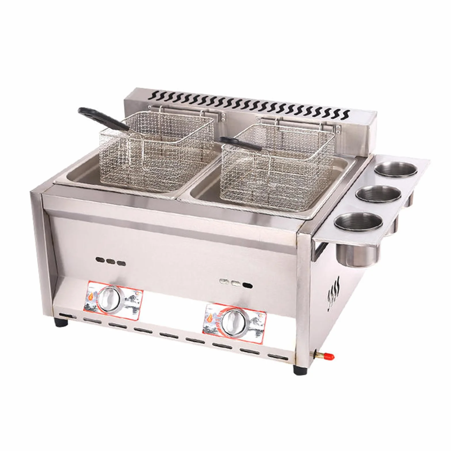Friteuse à gaz Professionnelle GPL Commerciale a doppio serbatoio 2x8L Friggitrici olio in Acciaio Inox, per uso domestico e commerciale,potenza di fuoco regolabile,include cestini e coperchi