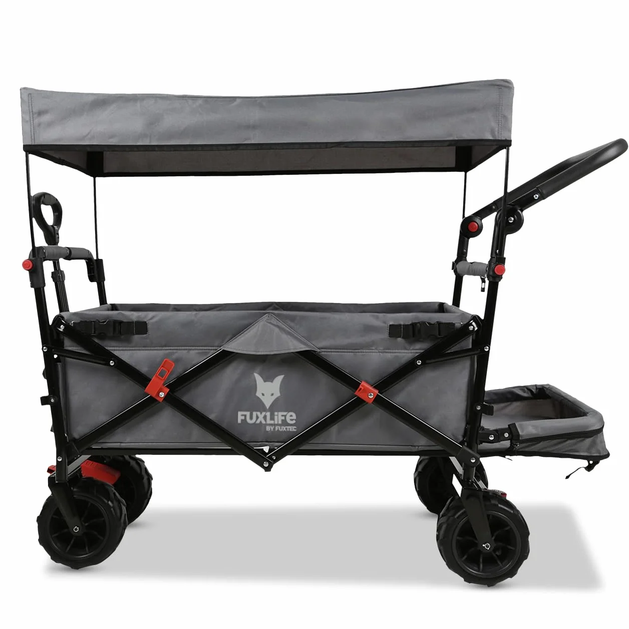 FUXLIFE Carrello da spiaggia FX-CTB800 Grigio - Carrello pieghevole per la spiaggia e il tempo libero - Interno imbottito - Tettuccio parasole - Ruote fuoristrada per sabbia e terreno