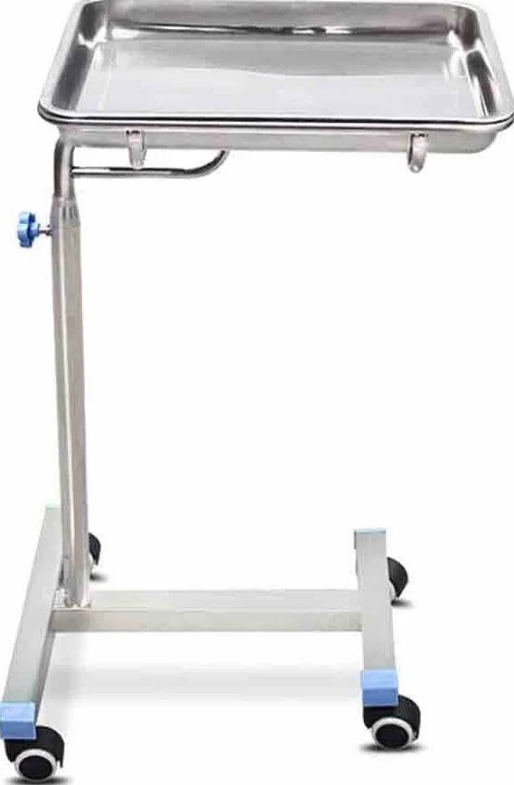 Carrello per strumenti chirurgici – vassoio mobile rimovibile in acciaio inox, altezza regolabile con coperchio piatto per attrezzature e forniture