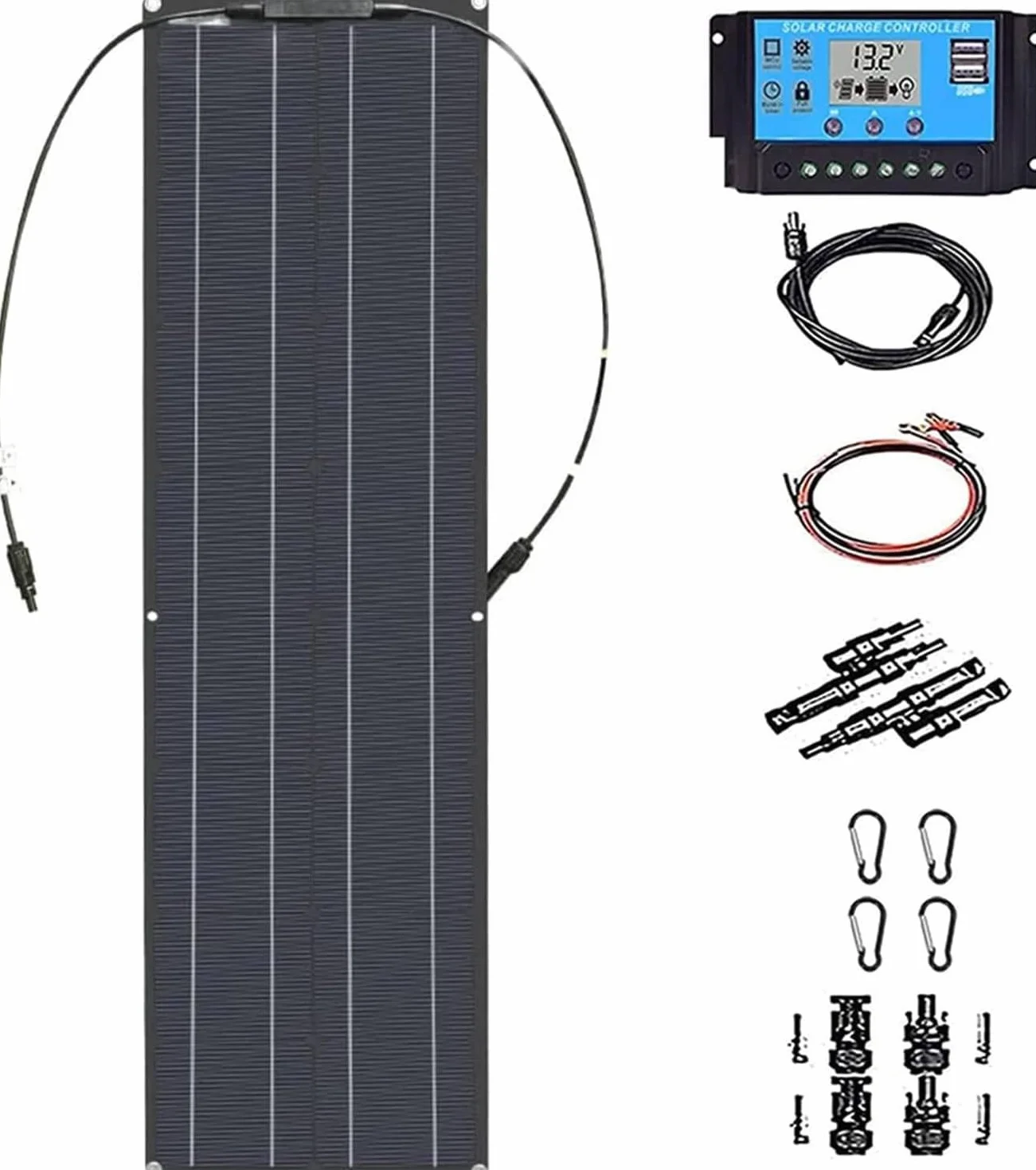 Pannello solare flessibile da 200/400/800 Watt per camper, kit pannello solare da 12 Volt, modulo fotovoltaico, pannelli solari monocristallini per campeggio, ricarica auto fuori rete Black-200W