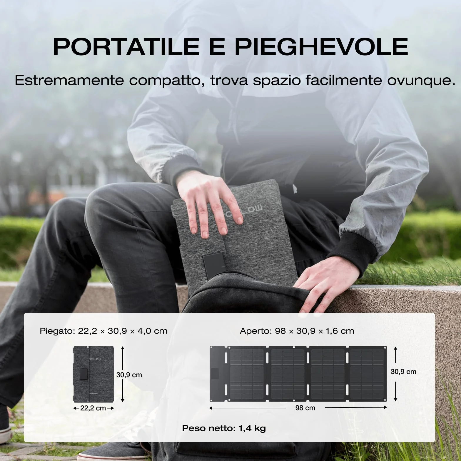 ECOFLOW Pannello solare portatile da 45 W, cella solare di tipo N con un'efficienza del 25%, grado di impermeabilità e resistenza alla polvere IP65, progettato per campeggio, zaini, minivan
