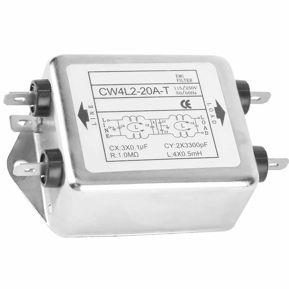 Tyenaza Filtri di Rete Elettrica, 20A Filtro EMI RFI, CW4L2-20A-T Soppressore di Rumore Potenza Filtro EMI Condizionatore di Linea Terminale Monofase 115V/250V 20A 50/60Hz