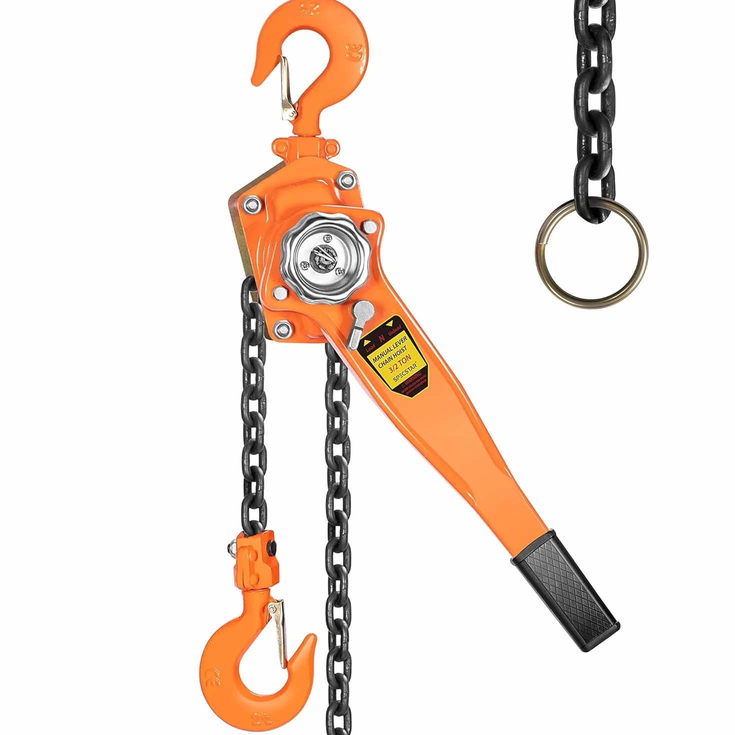 SPECSTAR Paranco a Leva Manuale Catena 1500kg in Acciaio al Manganese G80 Altezza di Sollevamento 3m Rotazione a 360° con Gancio Robusto con 3m Doppia Catena