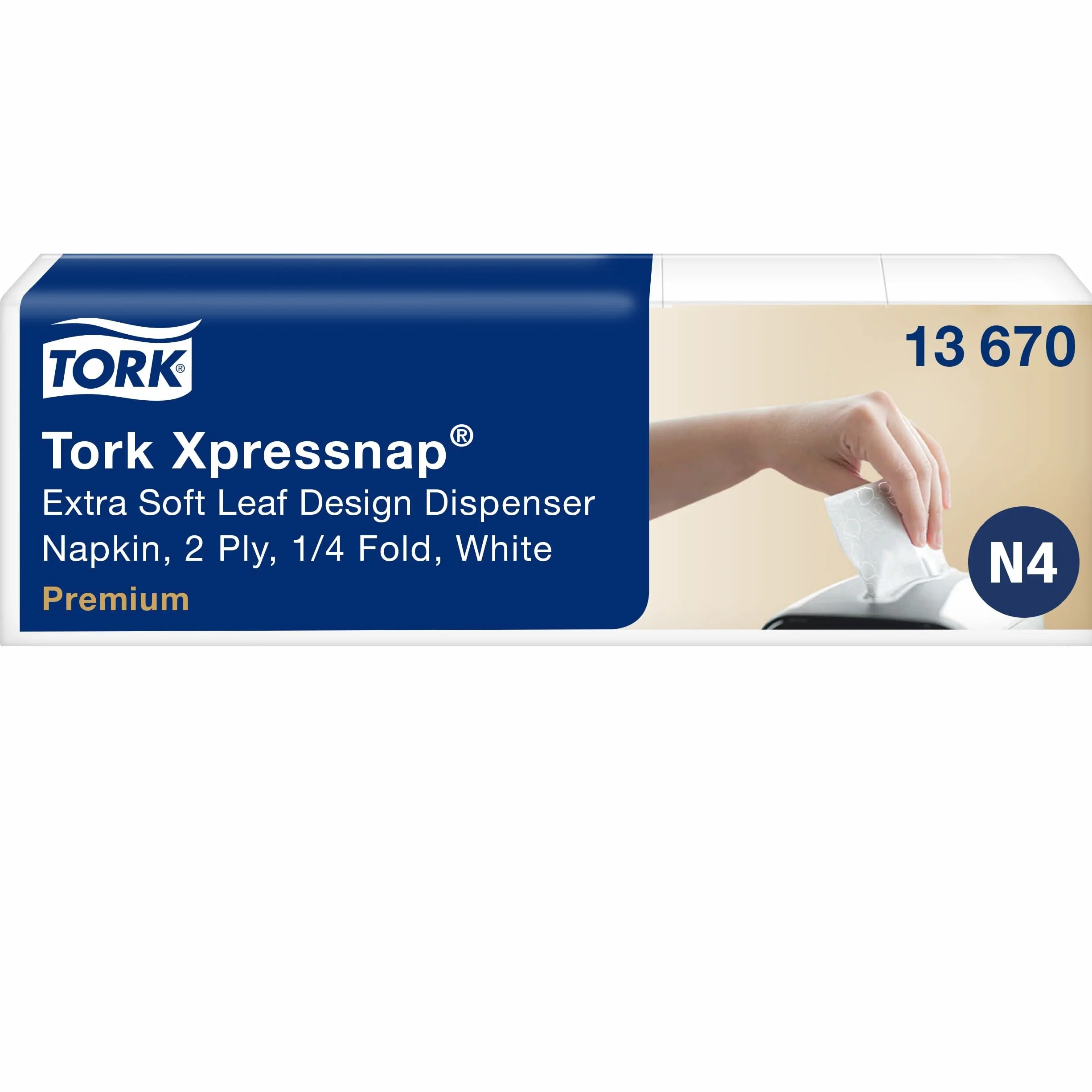 Tork 13670 Tovaglioli Extra Soft per dispenser Xpressnap Premium, N4, 2 veli, 8x500 (4000pz), 21,3x33 cm, bianco