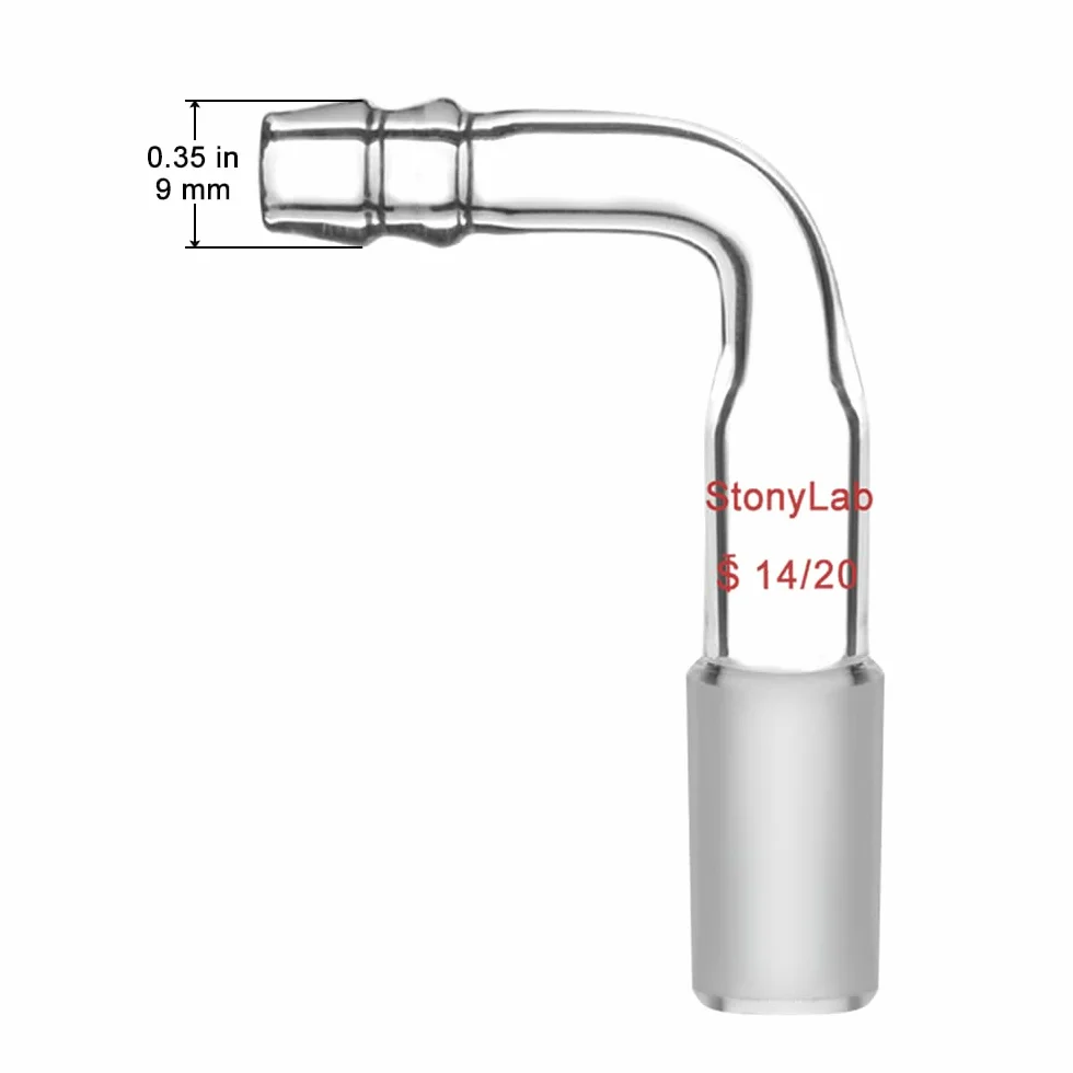 stonylab Adattatore di Ingresso Piegato in Vetro con 14/20 Giunto Maschio in Vetro e Raccordo Tubo da 9 mm, Glass Bent Inlet Adapter Vetreria da Laboratorio (Confezione da 1)