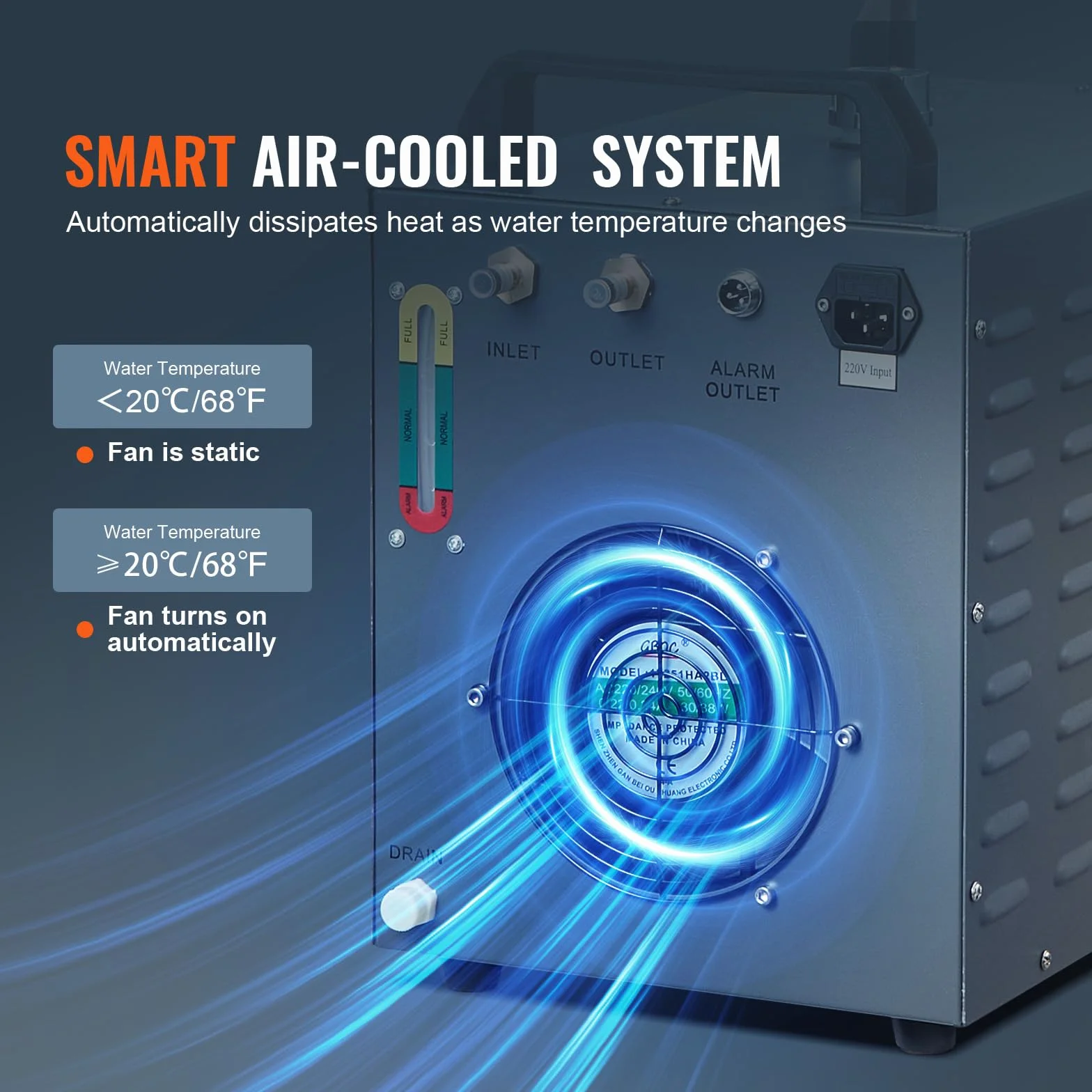 VEVOR Refrigeratore d'acqua industriale, CW-3000, sistema di raffreddamento aria acqua 80 W, capacità serbatoio dell'acqua di 12 litri, flusso massimo 12 l/min per macchina incisione laser