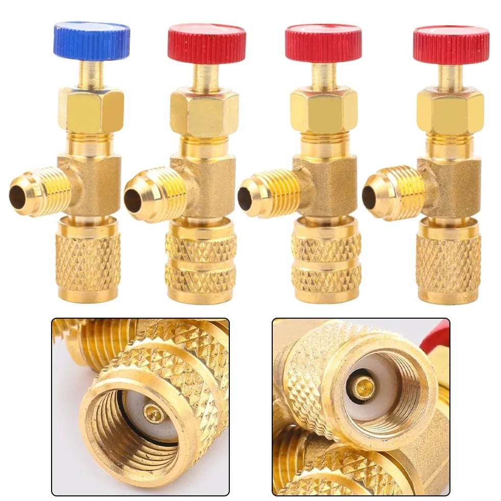 4 valvole di sicurezza per sistemi di climatizzazione compatibili con R22 R32 R410 con connettori rapidi di diverse dimensioni