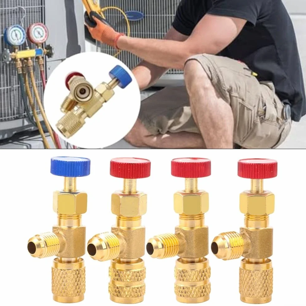 4 valvole di sicurezza per sistemi di climatizzazione compatibili con R22 R32 R410 con connettori rapidi di diverse dimensioni
