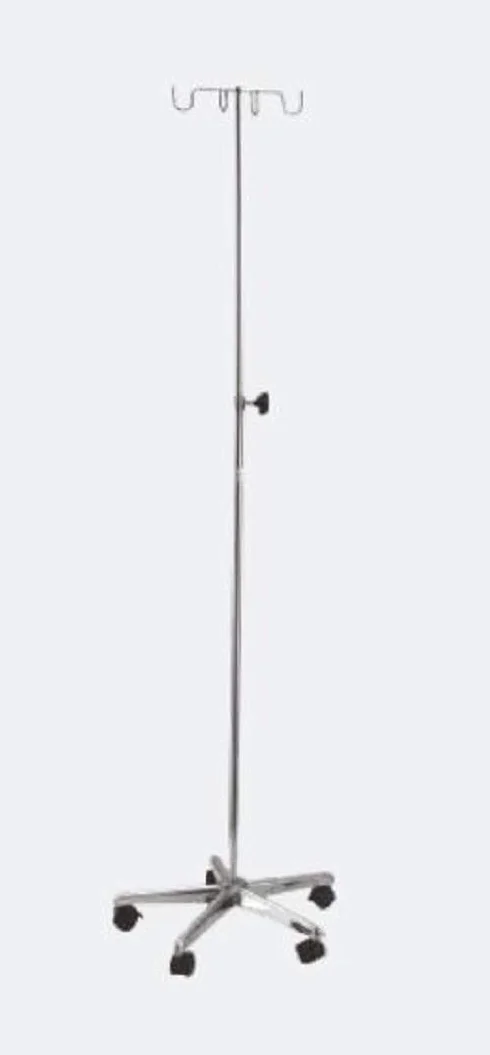 Asta porta flebo base cromata su 5 ruote, 4 ganci