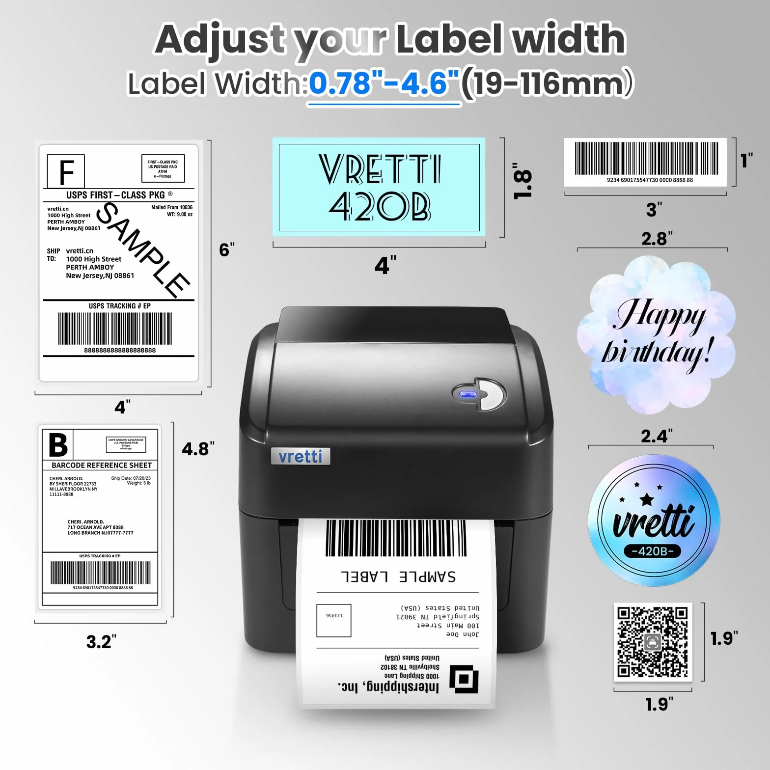 vretti Stampante Etichette Termica Professionale con WiFi e USB, Senza Cartuccia, Risparmio 70%, Testina 3X Durata 99.99% Scansione Riuscita, Compatibile con Amazon, DHL, eBay, Shopify