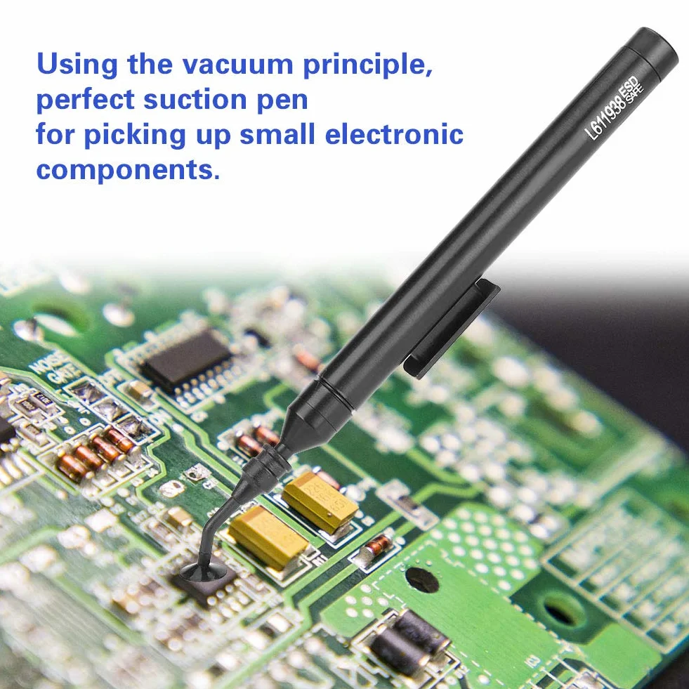 Penna per aspirazione a vuoto, penna per aspirazione manuale a vuoto, kit di strumenti per prelievo con aspirazione a saldare a un pulsante con ventose per IC SMD per piccoli componenti elettronici