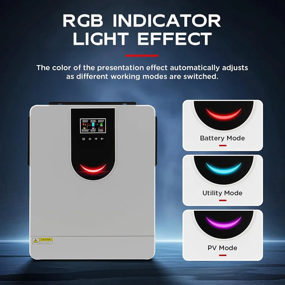 Inverter Solare Ibrido Da 6,2 Kw, Inverter Ibridi Con Regolatore Di Carica Solare Mppt Da 120 A, Carica Solare Con Doppia Uscita, Ingresso Pv Massimo 450 VDC, Inverter Su/Fuori Rete