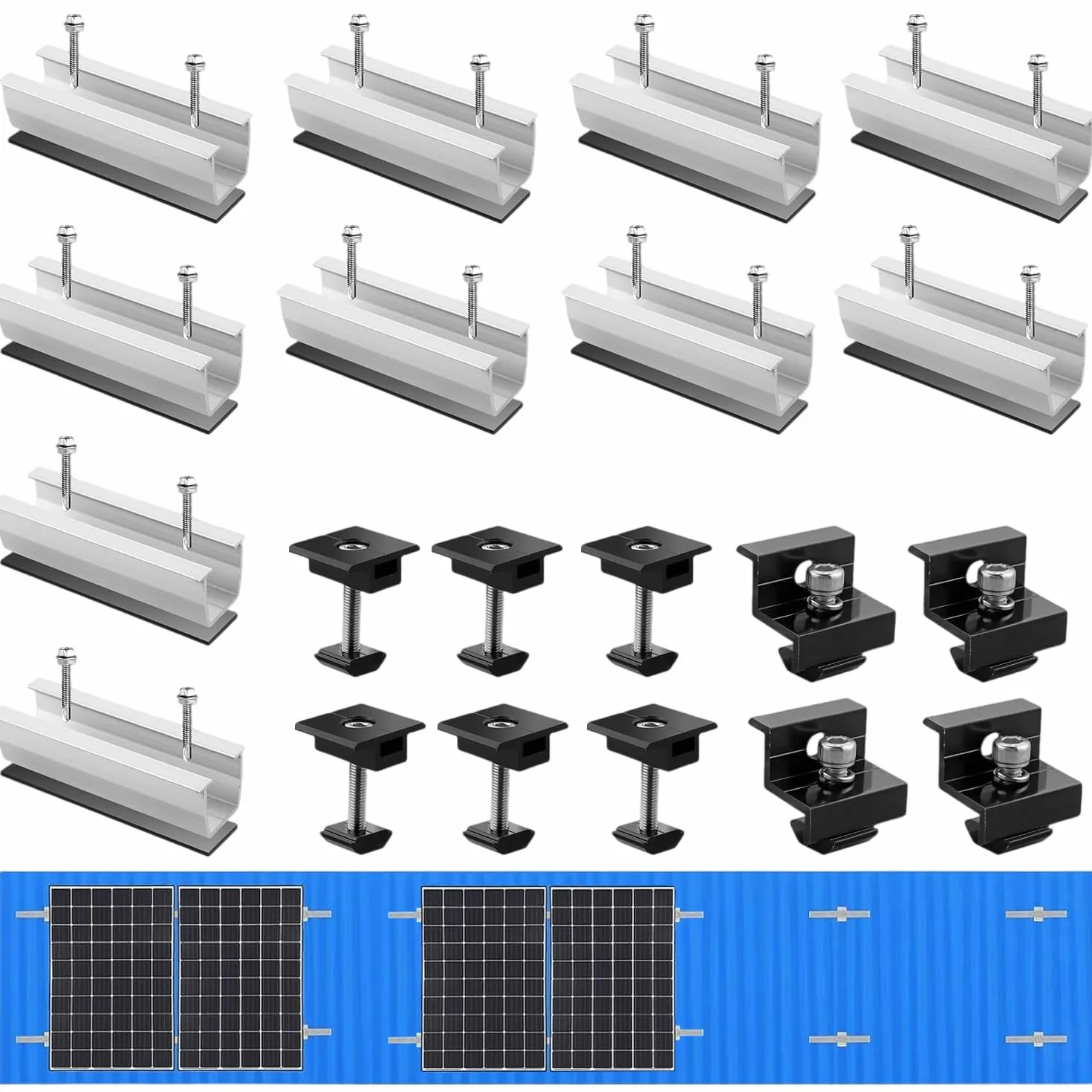Kit di supporto per pannello solare, supporto per pannello solare, binario di fissaggio PV, supporto per tetto piatto fotovoltaico per moduli di spessore 30-35 mm, supporto PV per tetto piatto