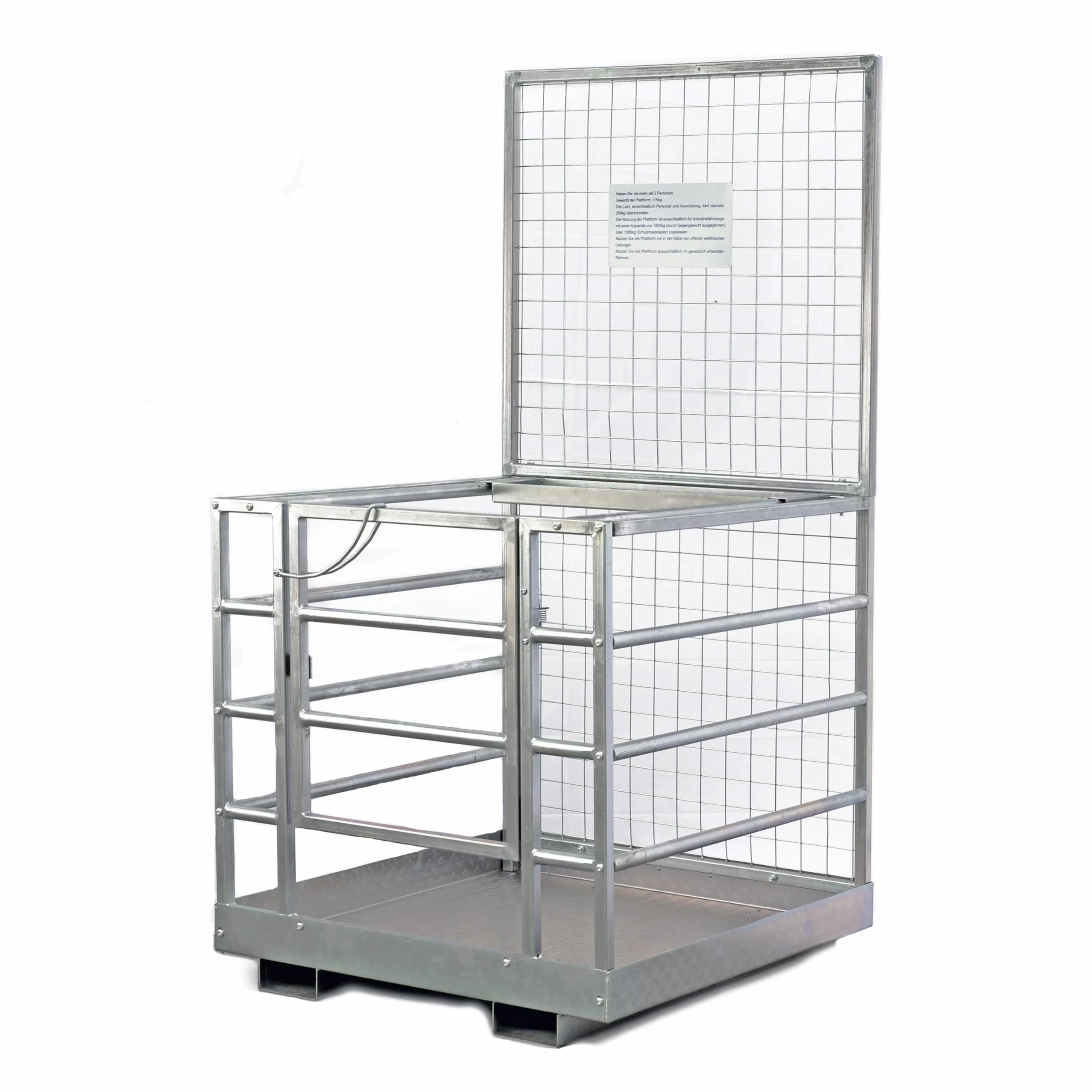 Pallit Piattaforma per carrelli elevatori zincata | portata 250 kg | dimensioni 1150 mm x 1080 mm | cesto di sicurezza