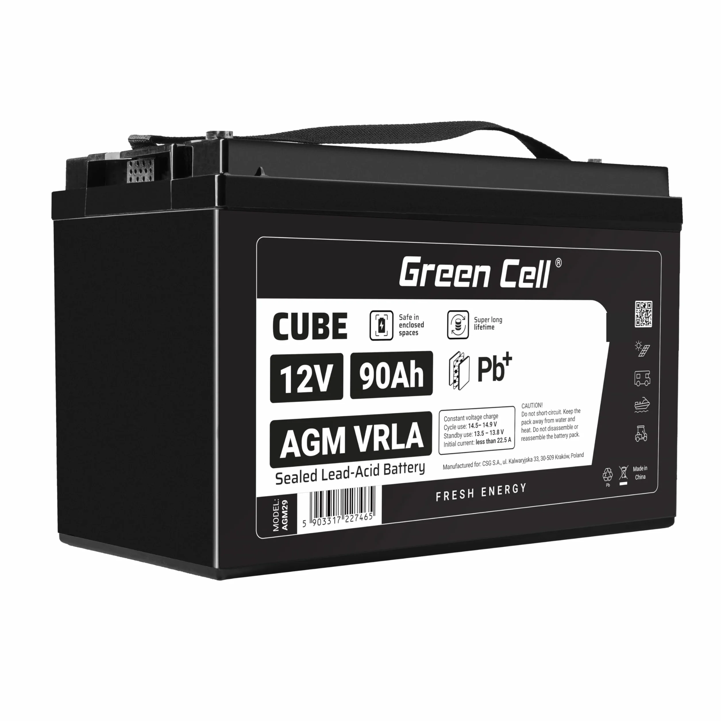 GreenCell® Batteria AGM 12V 90Ah al piombo accumulatore sigillata VRLA Senza manutezione ricaricabile Batterie di ricambio ermetica | Fotovoltaico | Barca | Sedia a rotelle | Solare | Camper | RV