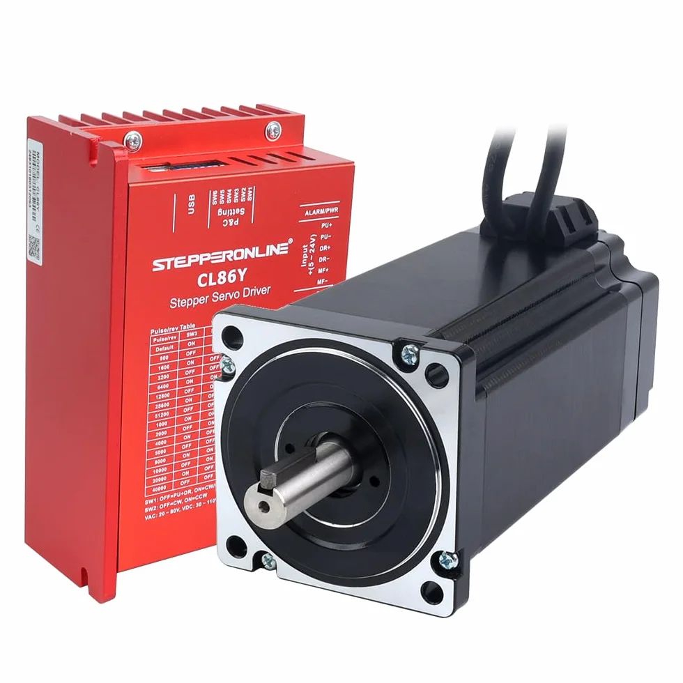 STEPPERONLINE Motore passo-passo ad anello chiuso 1 asse CNC KIT 12,00 Nm/12,00 Nm/12,00 oz.in 6.0A Nema 34 Motore & 0-8.5A 20-80VAC/30-110VDC Driver CL86Y